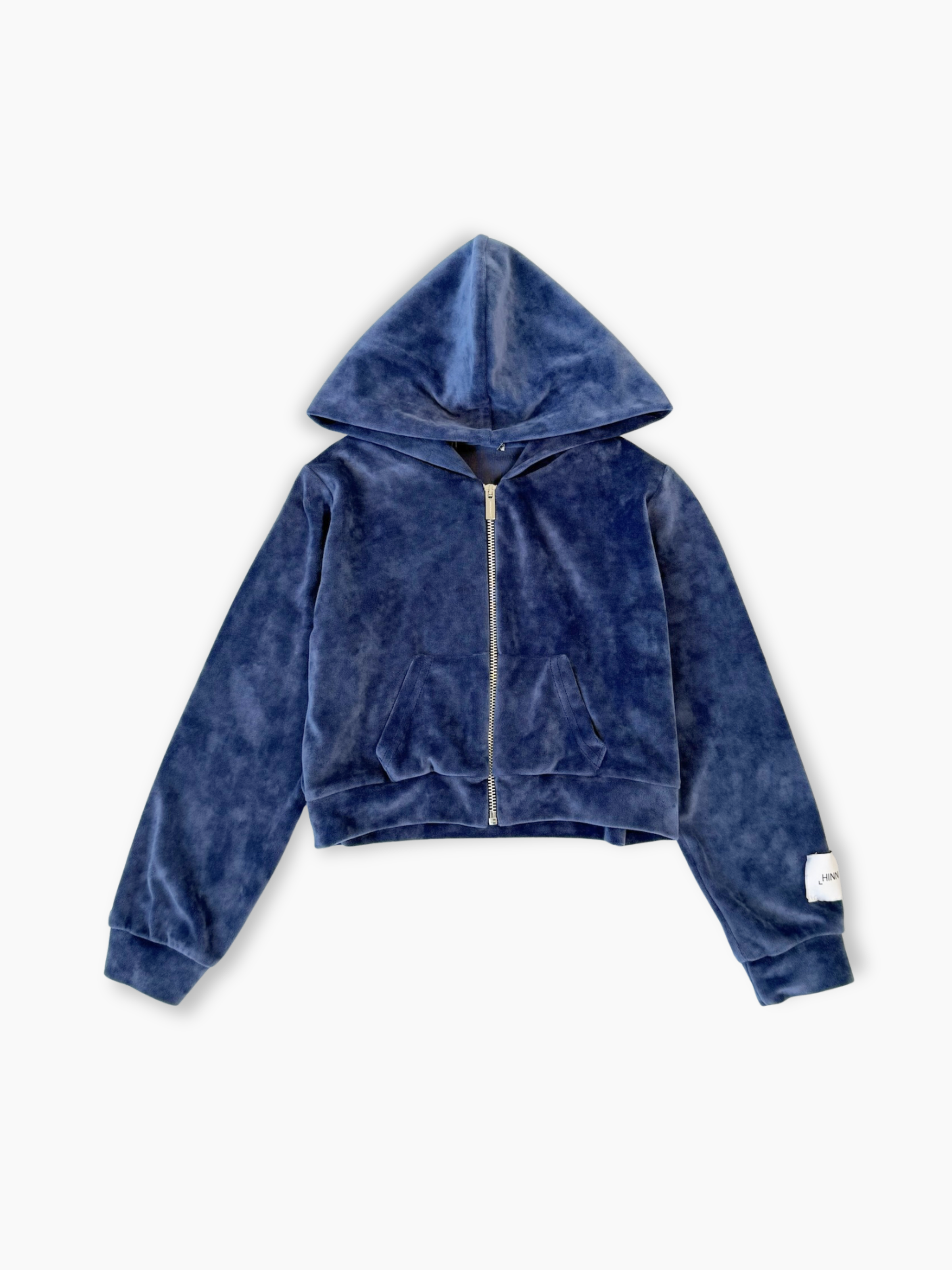 Felpa da bambina Hinnominate in velluto blu navy con zip e cappuccio