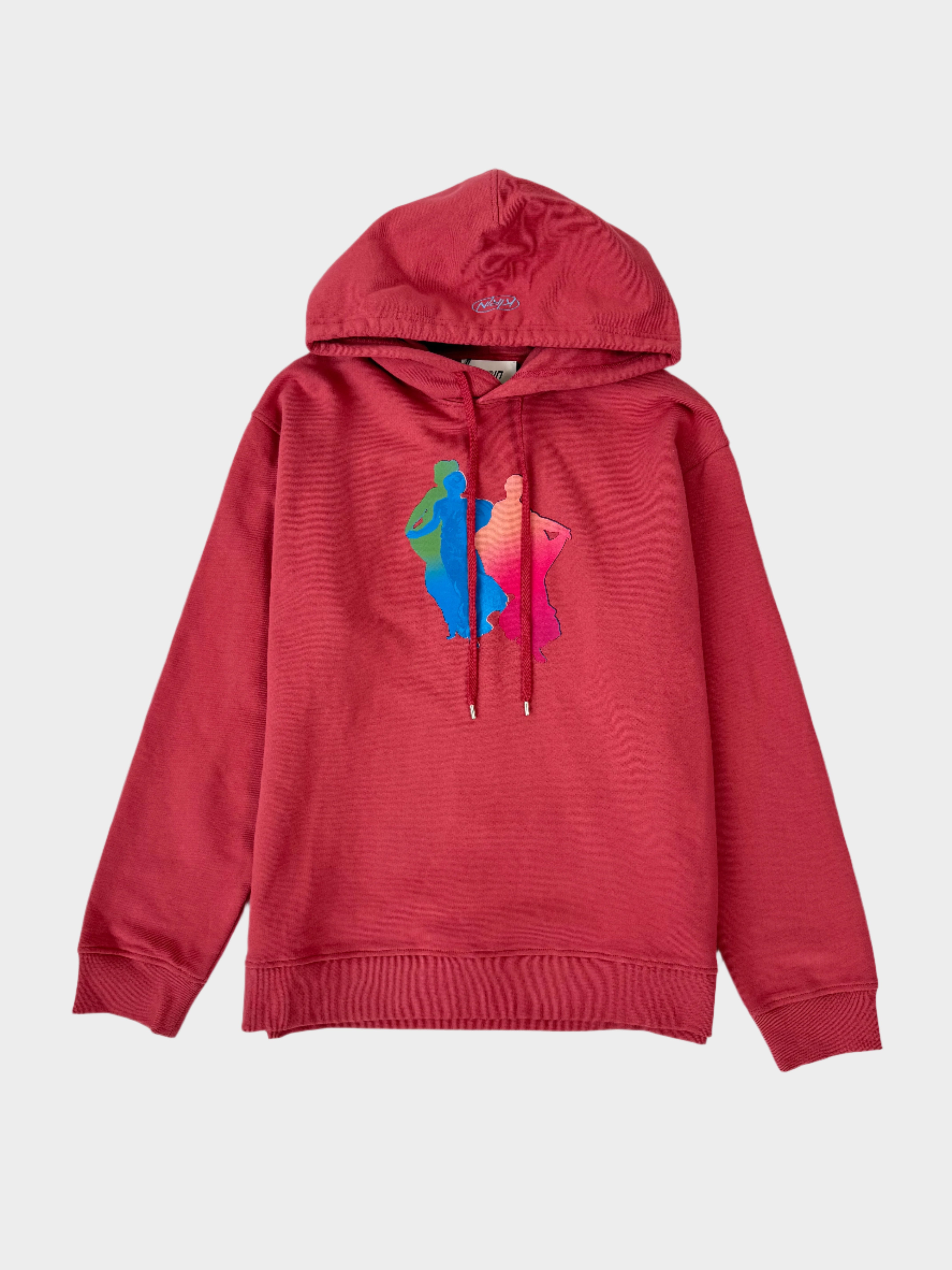Felpa rossa con cappuccio e stampa Muses fluo di Kirin Peggy Gou, vista frontale