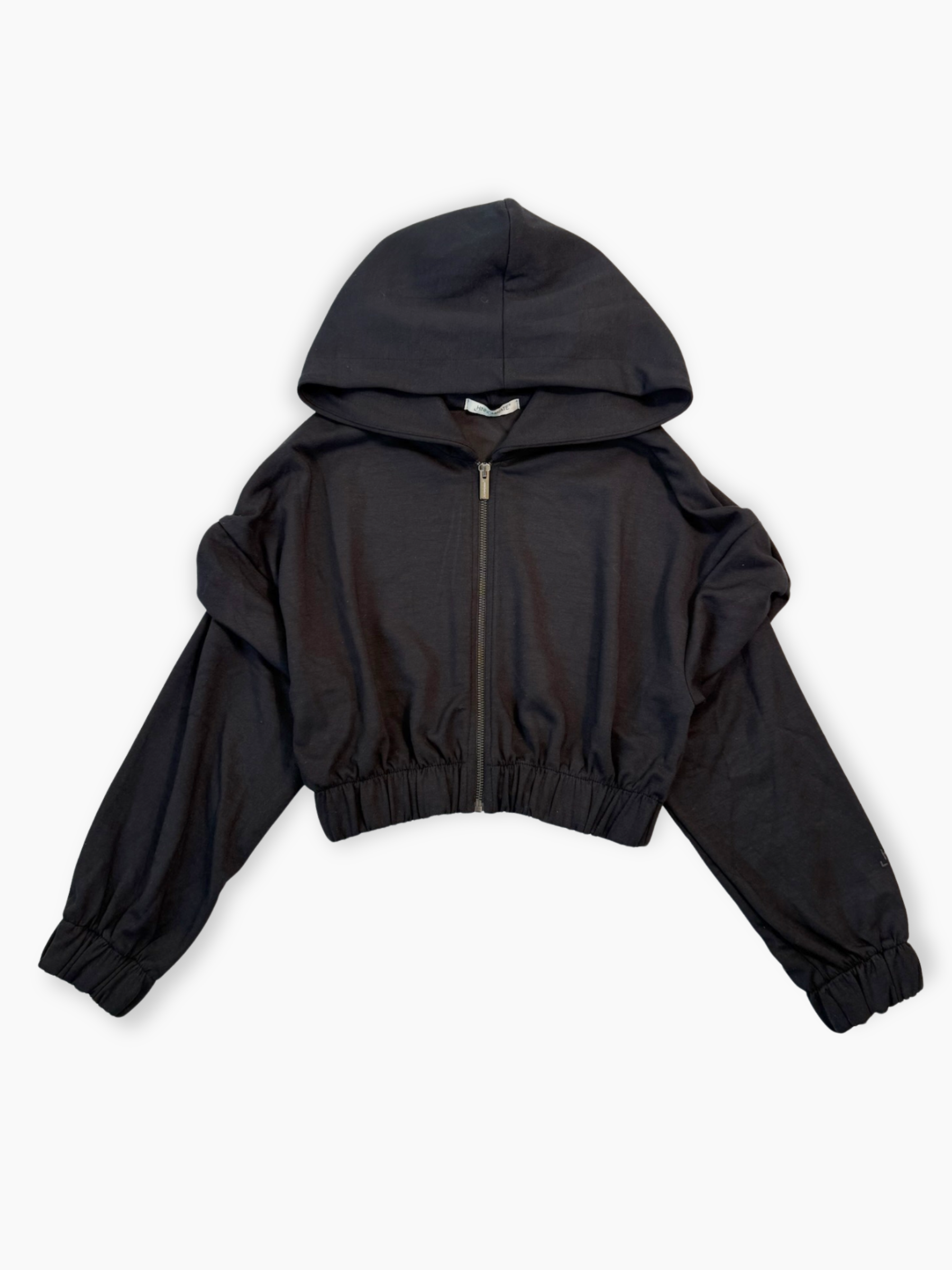 Felpa corta Hinnominate nera con zip frontale e cappuccio