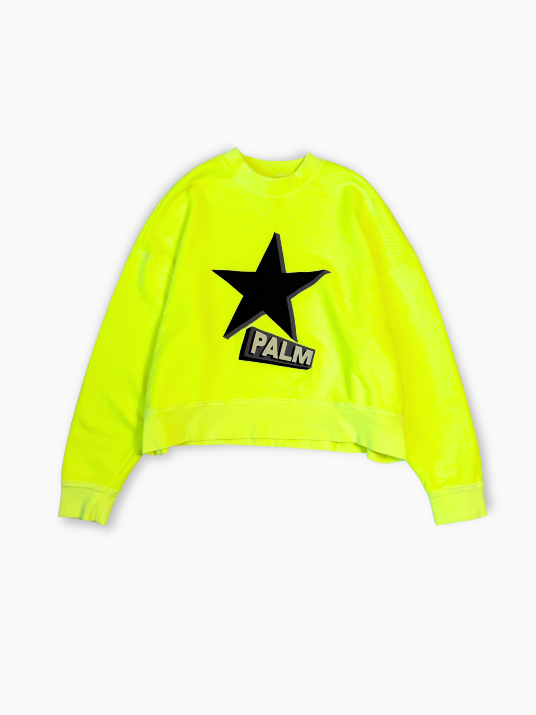 Felpa Palm Angels gialla fluo con stella nera centrale e patch Palm