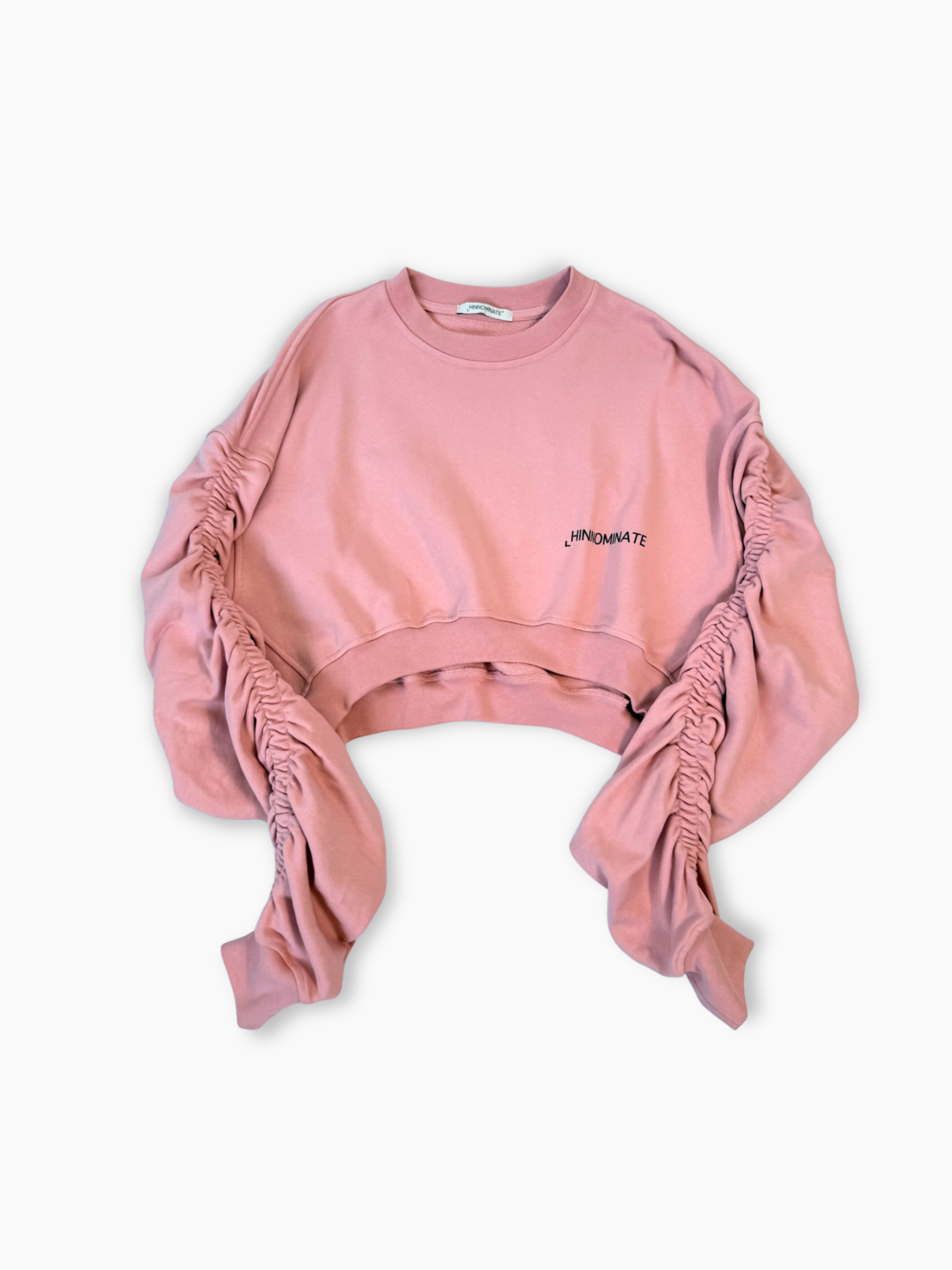 Felpa corta Hinnominate rosa in cotone con maniche arricciate e logo stampato