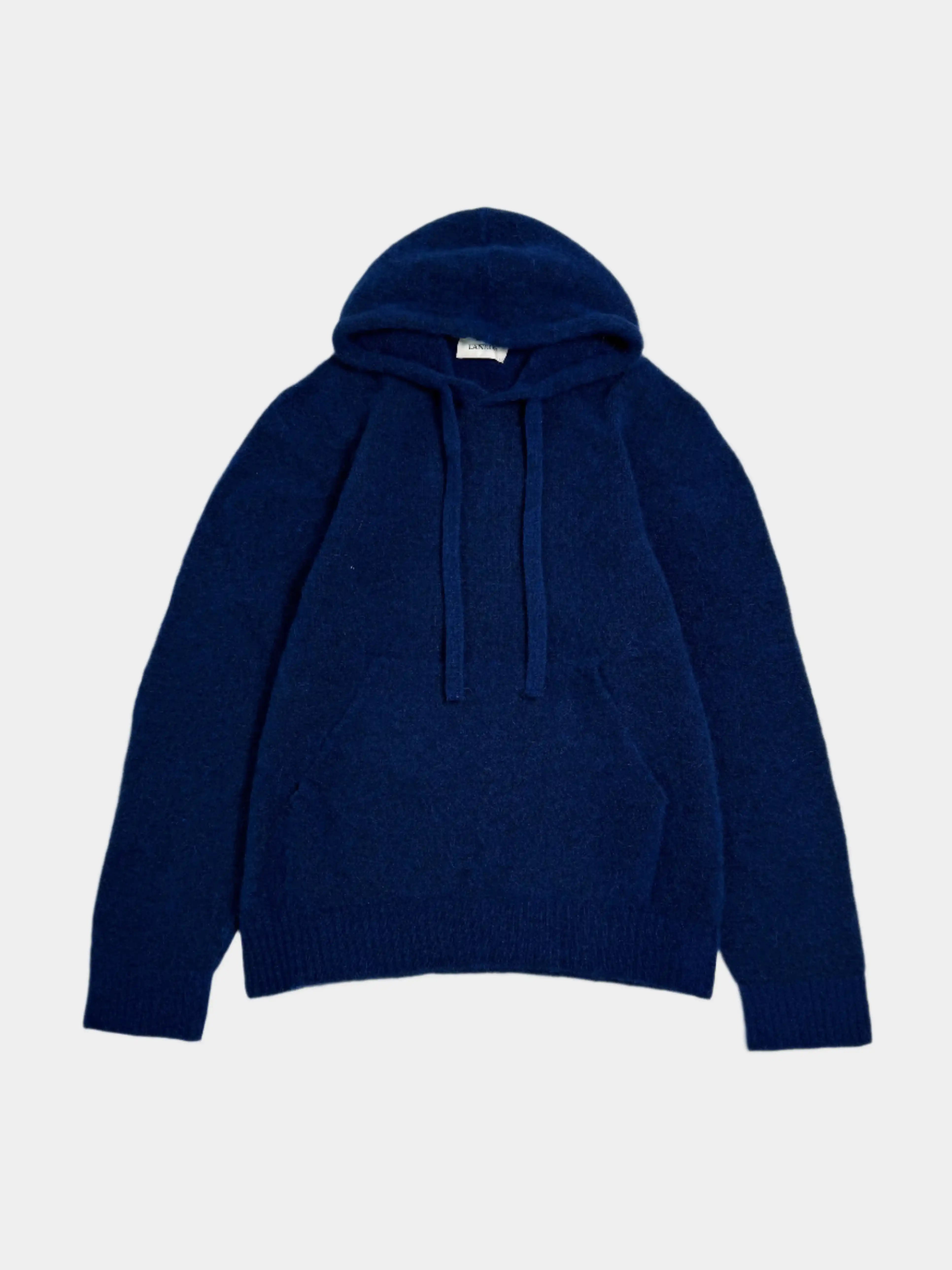 felpa maglia blu, felpa con cappuccio lana, felpa baby alpaca, maglieria invernale, made in Italy

