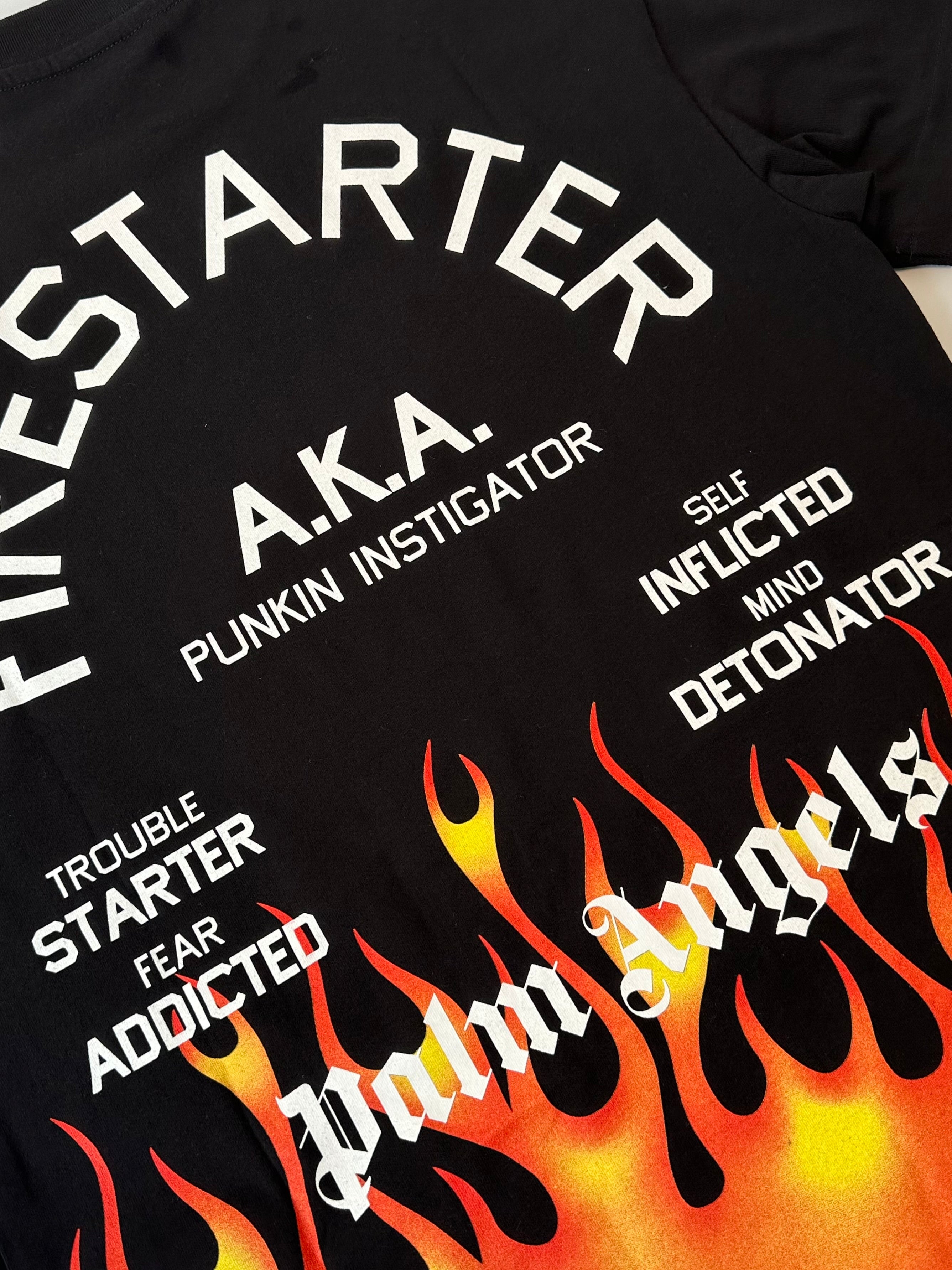 Firestarter T-Shirt in cotone con stampa logo e fiamme.