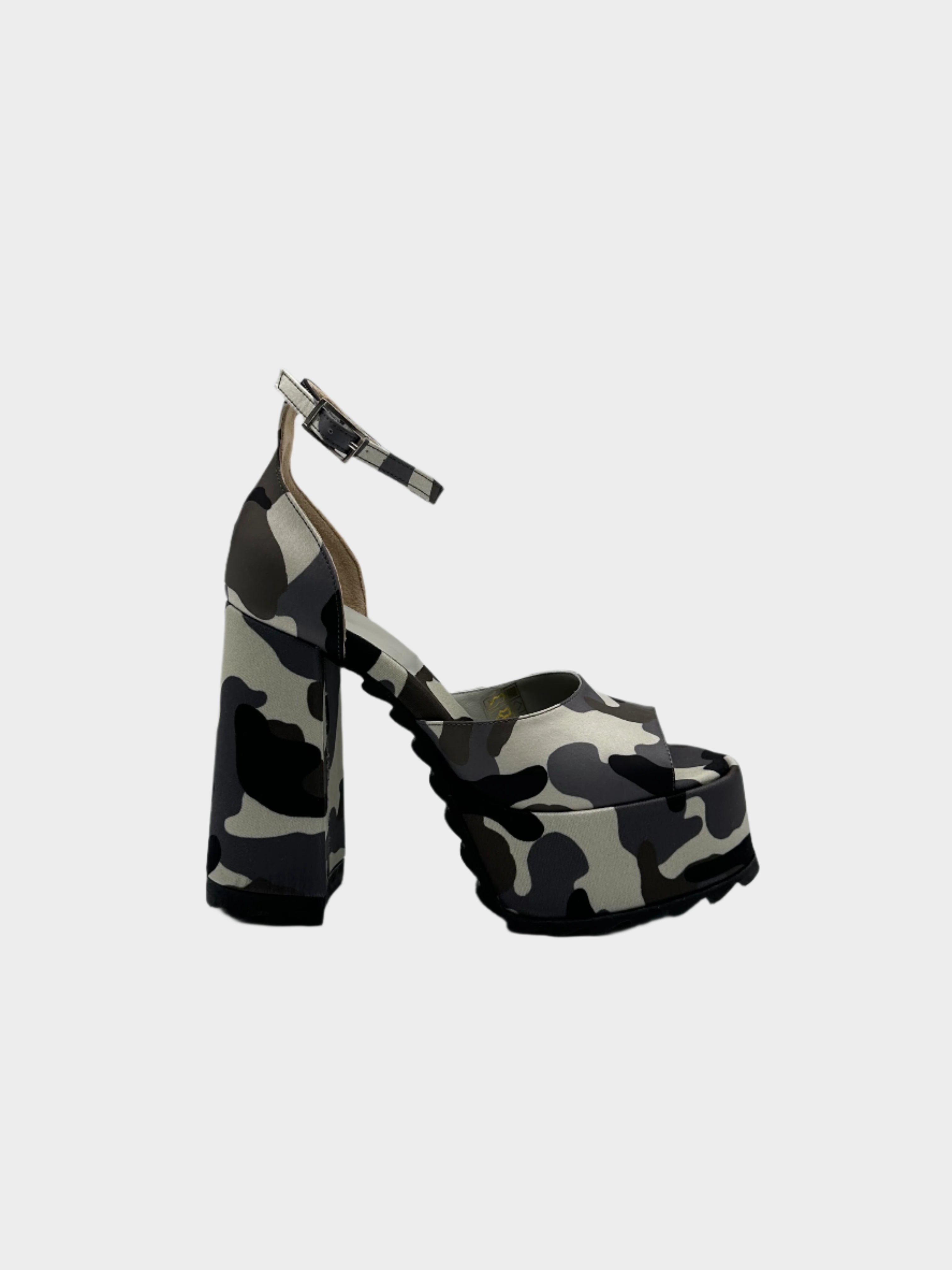 sandali platform camouflage, sandali tacco largo, GIA 32 neoprene, sandali black white donna, sandali con plateau urban, Qlhype