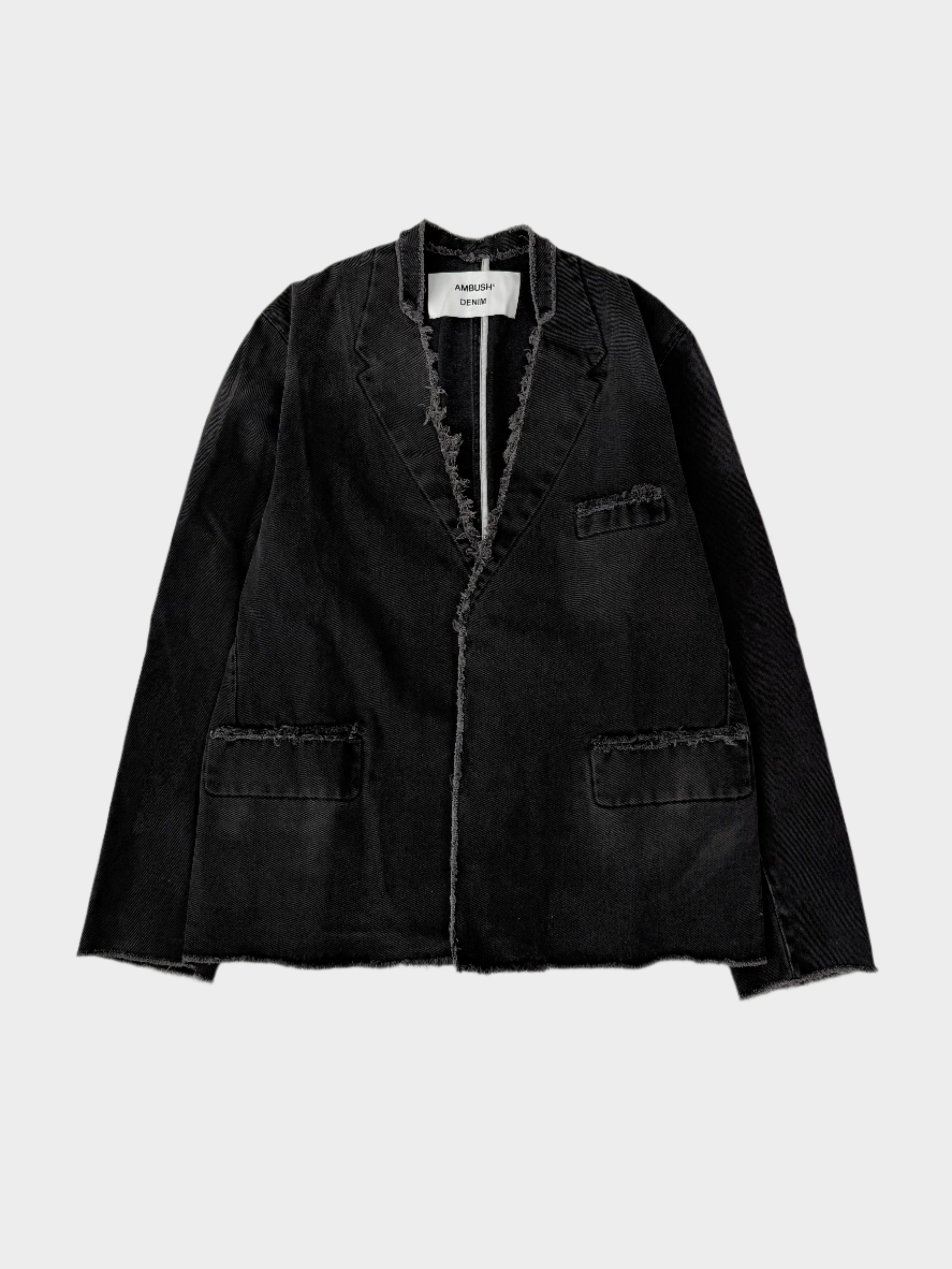 giacca Ambush nera, denim Ambush, giacca cuciture contrasto, streetwear Ambush, giacca cotone nero, Ambush made in Italy

