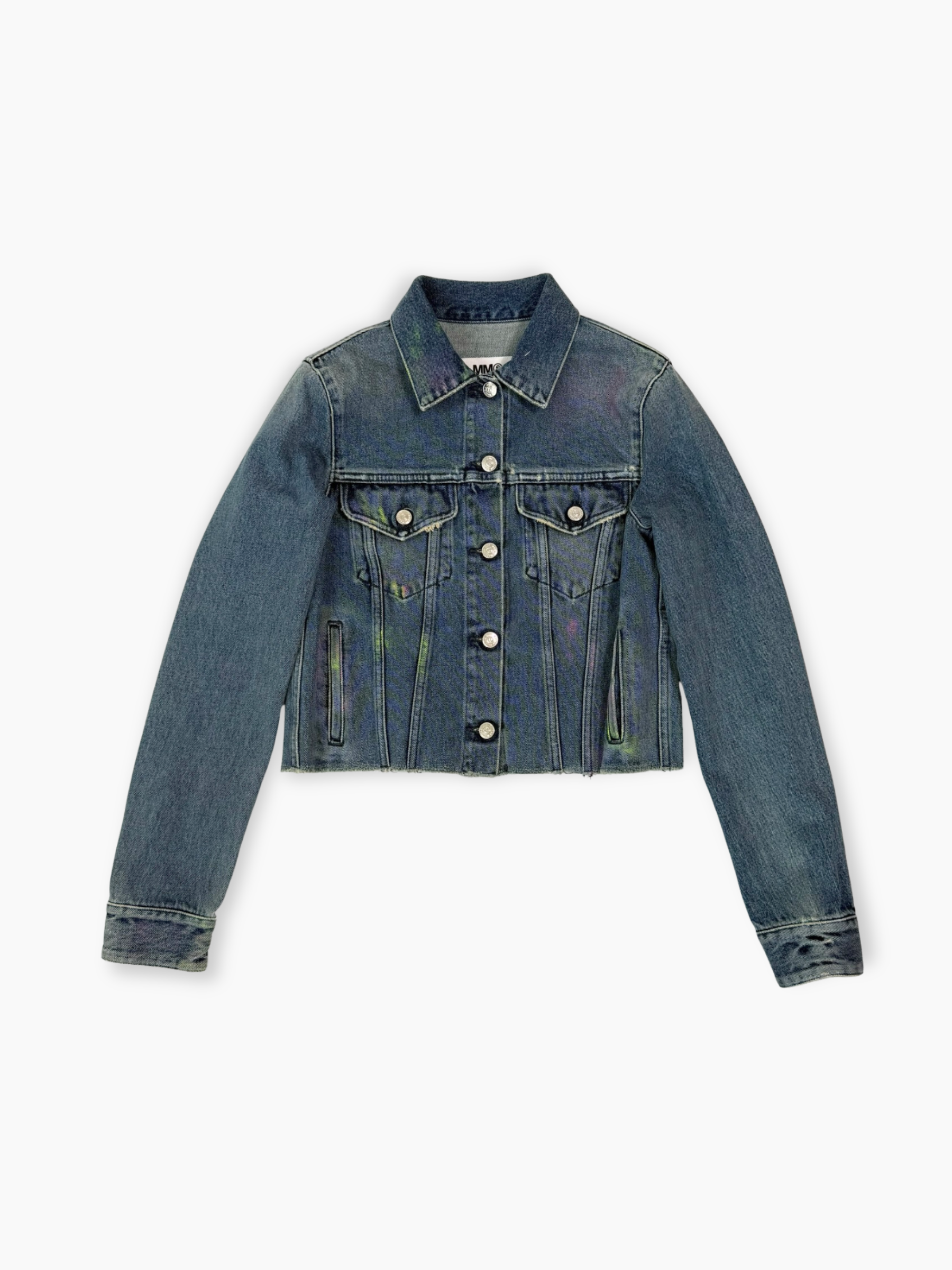 Giacca in denim blu corto MM6 Maison Margiela vista frontale