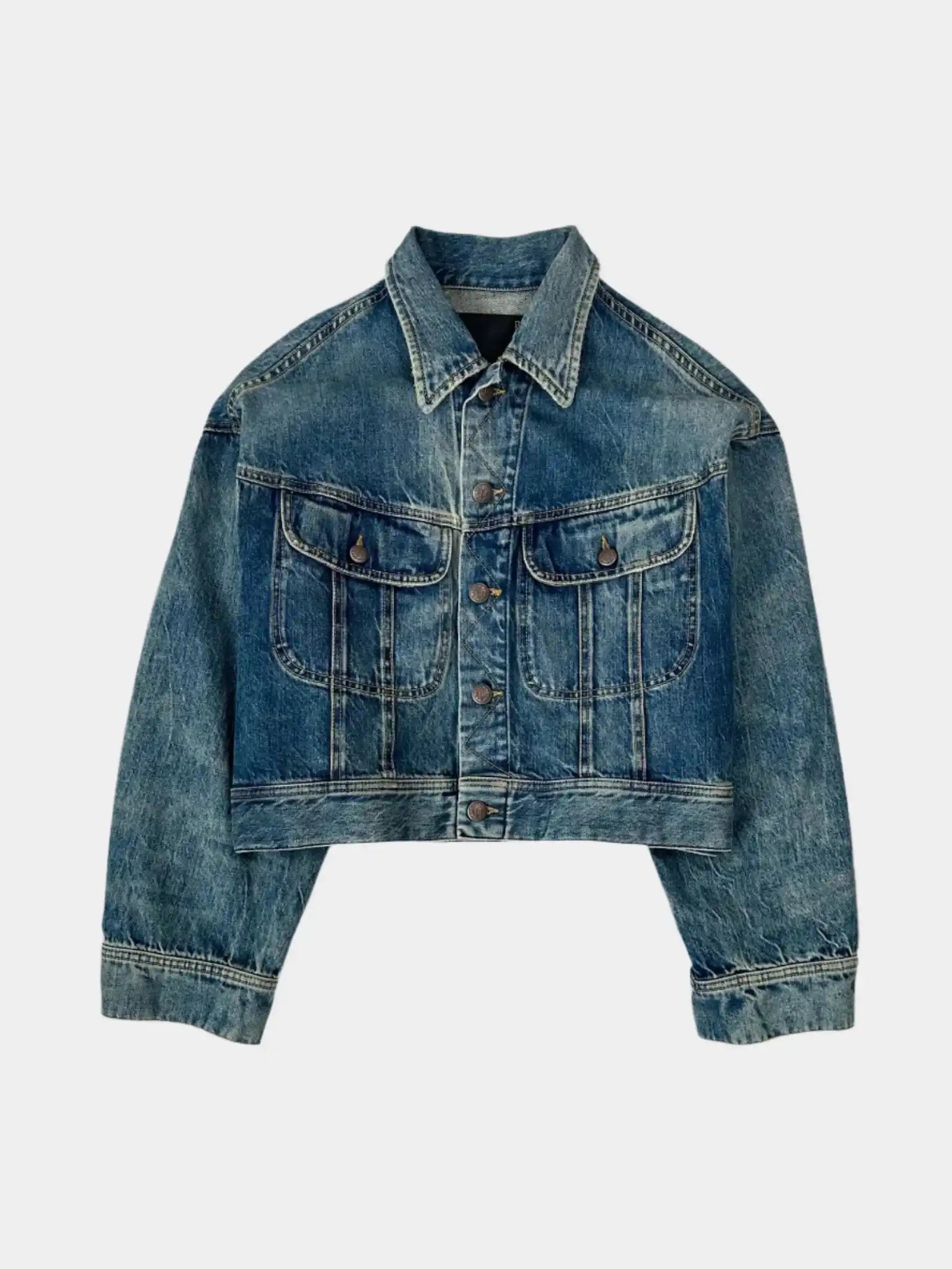 Giacca in denim corta con tasche frontali a patta effetto vintage R13 – vista frontale