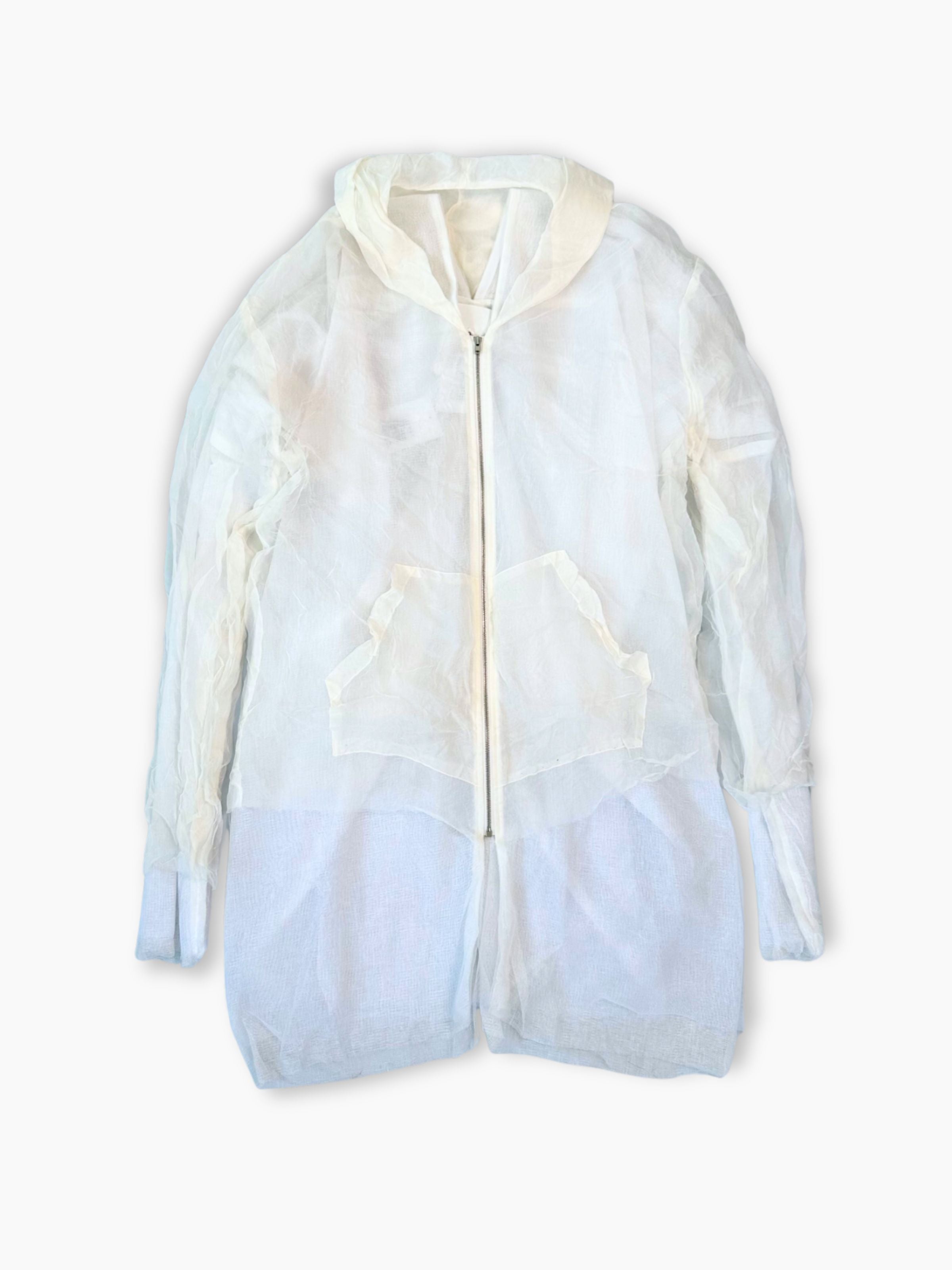 Giacca trasparente bianca Maison Margiela con cappuccio vista frontale