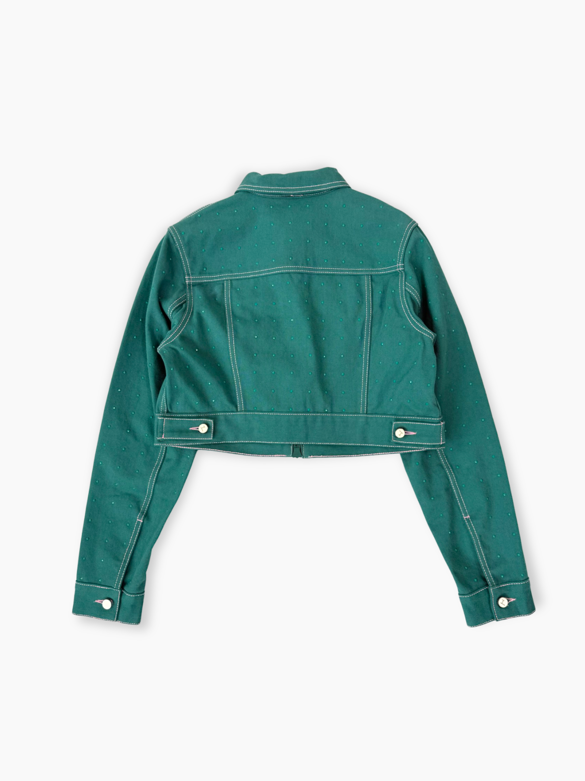 Giacca cropped Kirin in denim verde petrolio vista posteriore