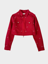 Red Worker Crop Jacket With Giraffe Embroidery -  | dBlank