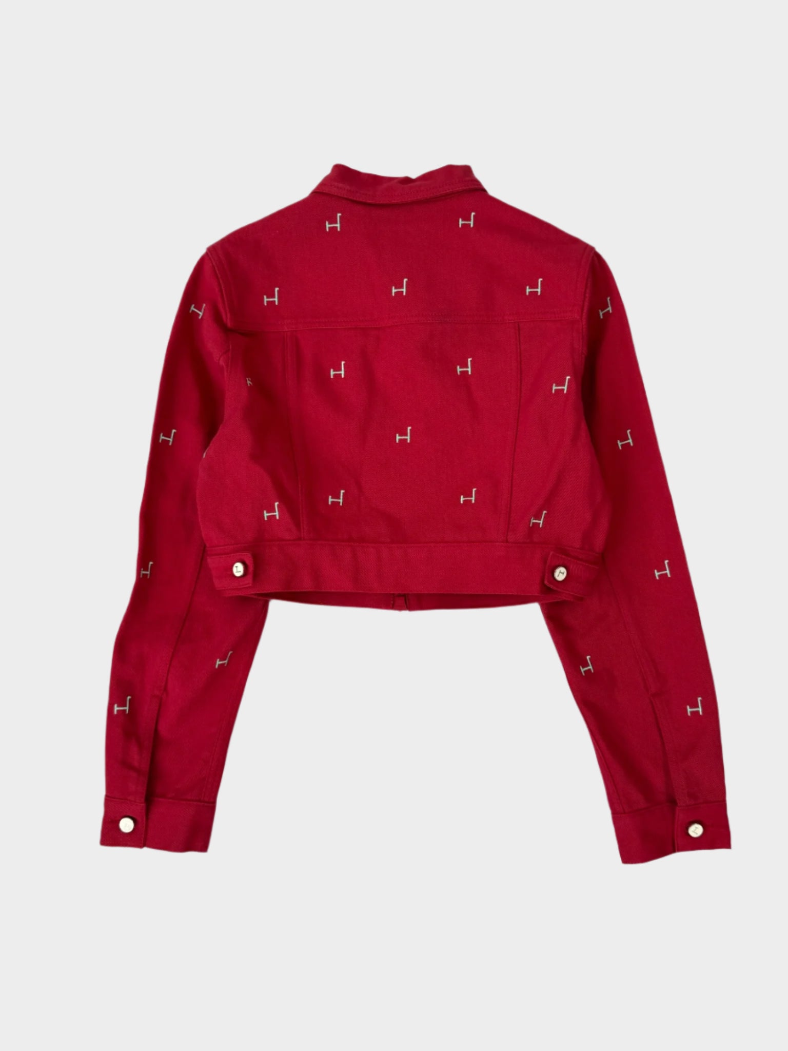 Red Worker Crop Jacket With Giraffe Embroidery