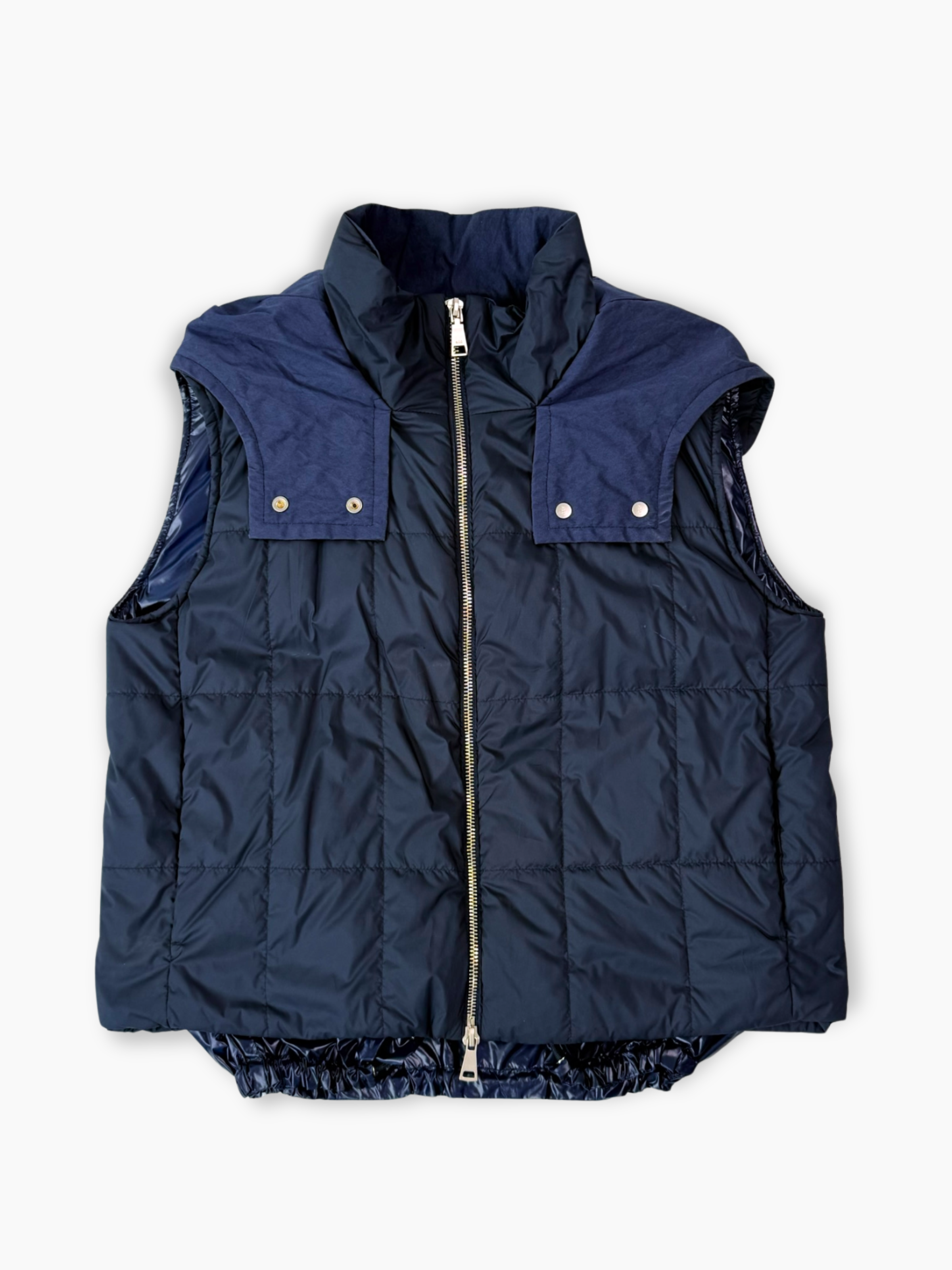 Gilet imbottito ADD blu navy con inserti sulle spalle vista frontale