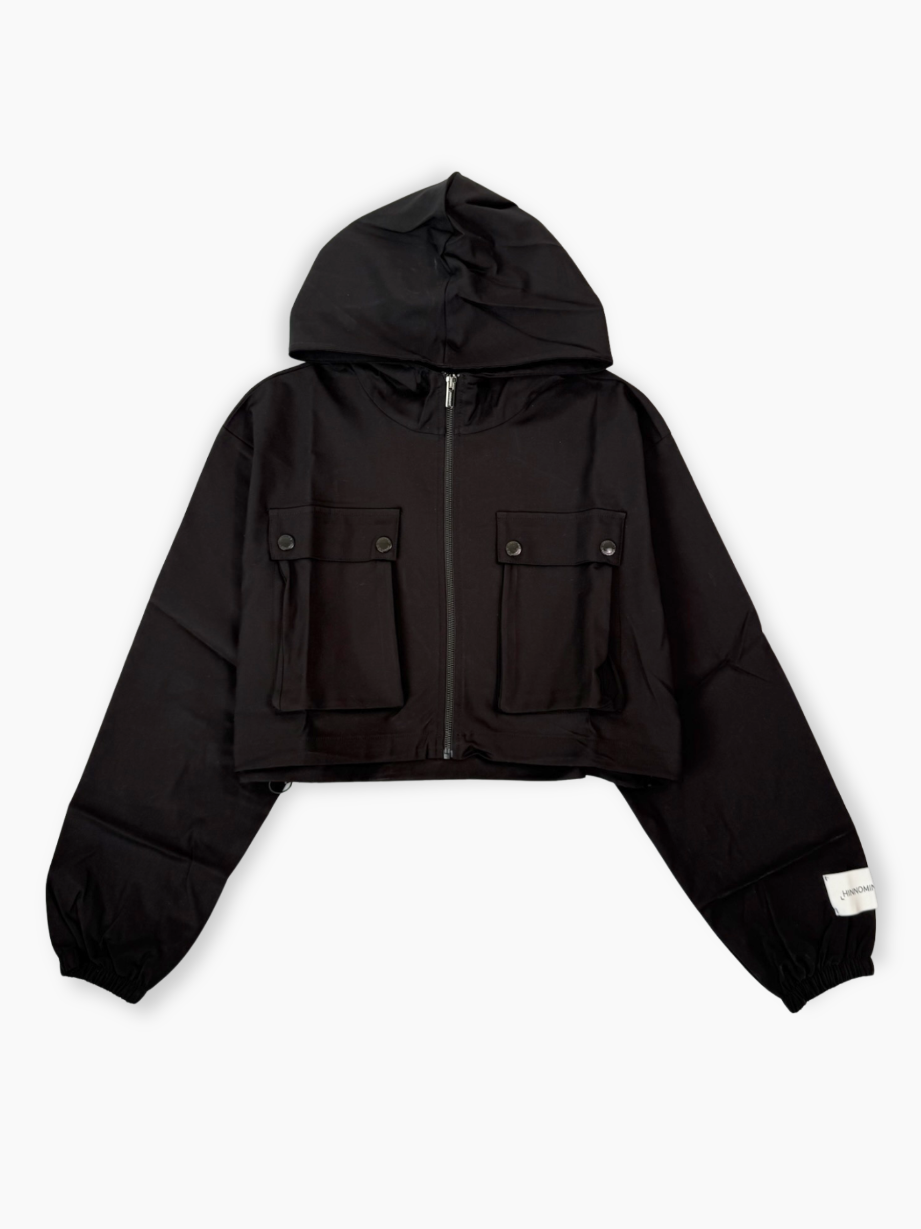 Giubbino corto nero Hinnominate con cappuccio, tasche frontali e zip