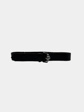 Black Leather Belt With Striped Square Buckle -  | dBlank