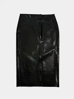 gonna nera laneus, gonna effetto coccodrillo, gonna midi lucida, moda donna elegante, gonne in viscosa, Qlhype
