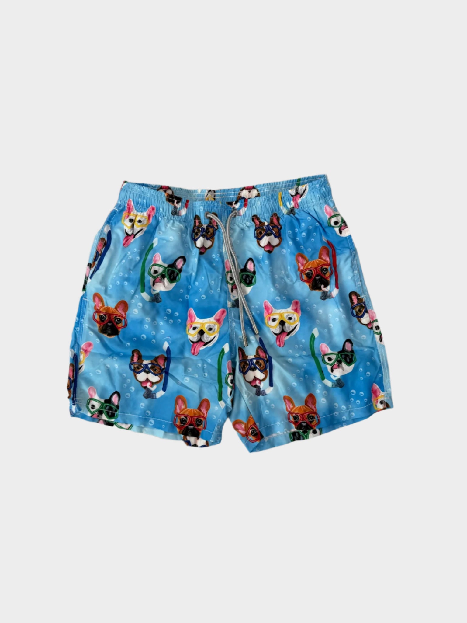 Costume Gustavia Saint Barth vista frontale con stampa bulldog snorkeling