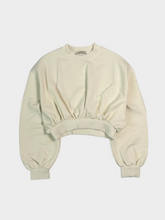 Cropped Crewneck Sweatshirt With Puff Sleeves -  | dBlank