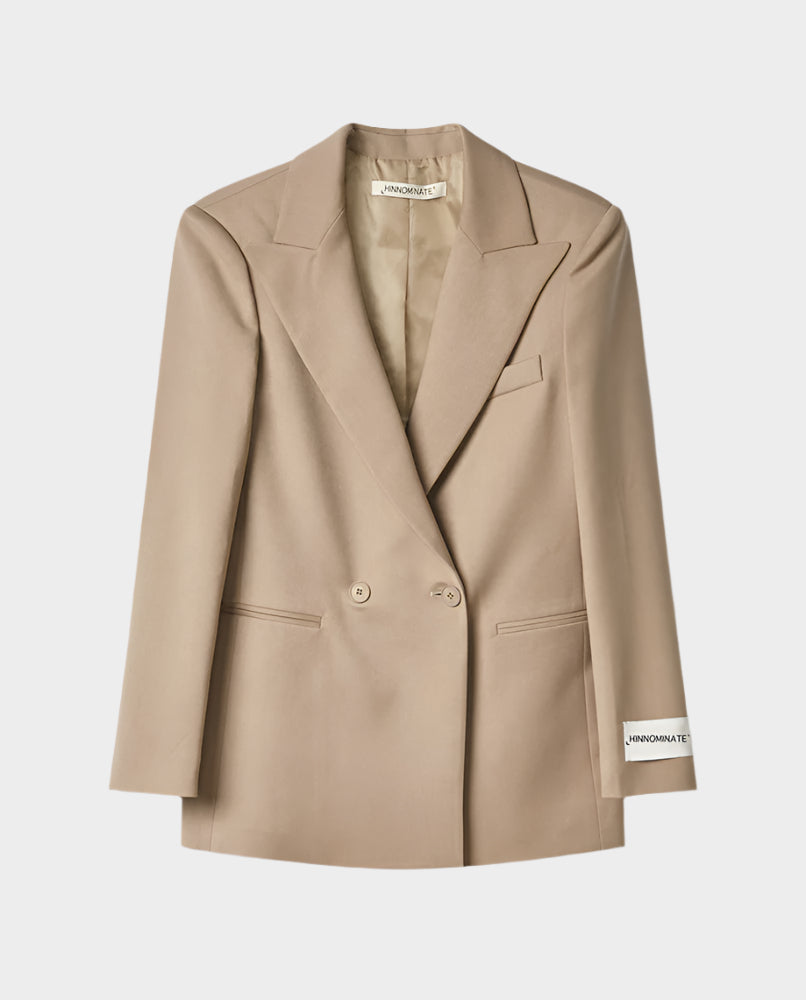 Hinnominate, giacca doppiopetto, giacca beige, giacca elegante, spalline, abbigliamento donna
