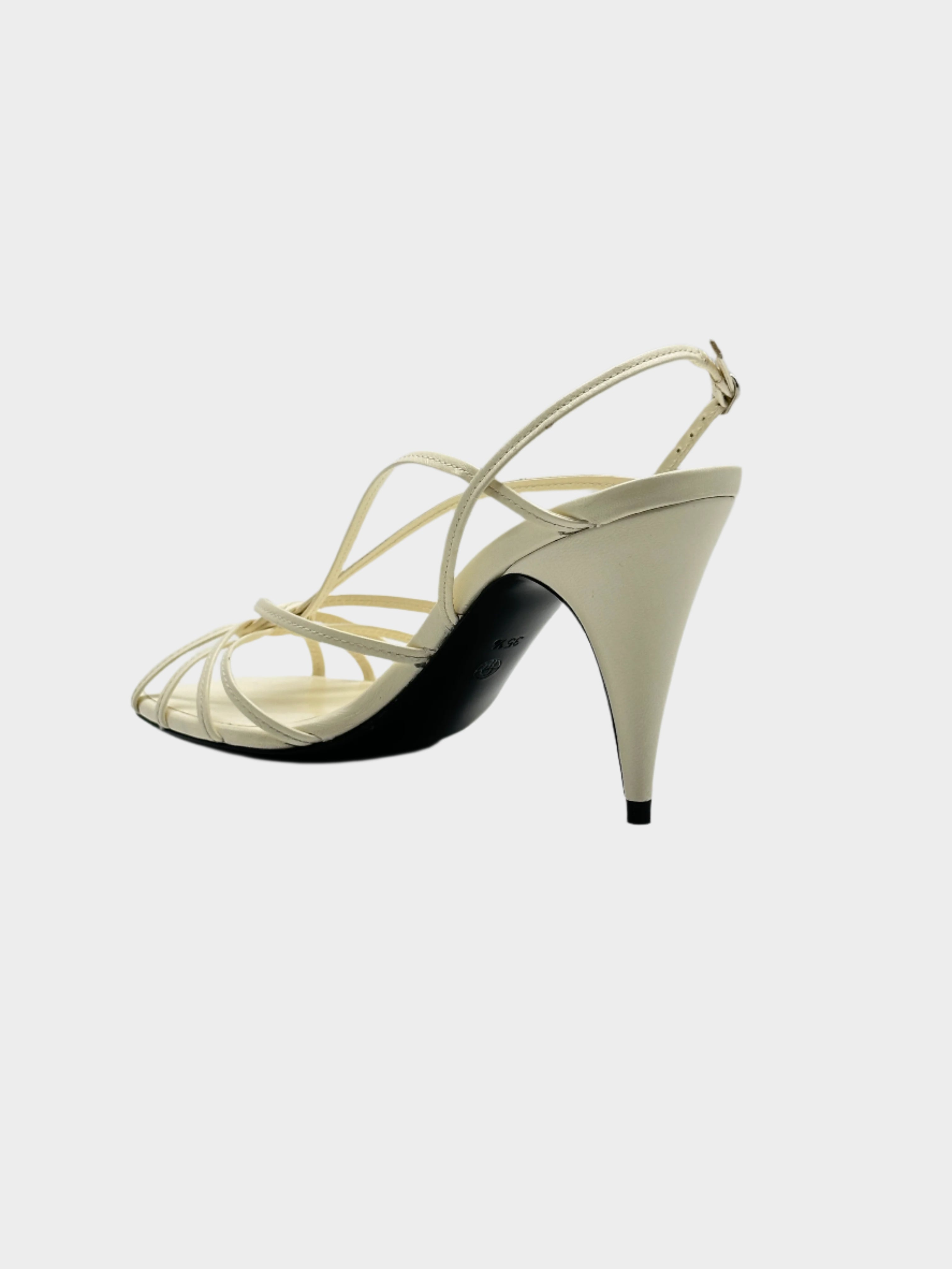 Ivory Heel Sandals in pelle con multi cinturini, nodo centrale e tacco 9 cm.