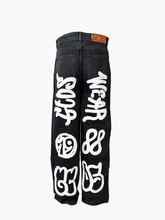 Jeans Graffiti Logo Wide Neri - Nero | Qlhype