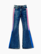 Blue Flared Jeans with Pink and Blue Stripes -  | dBlank
