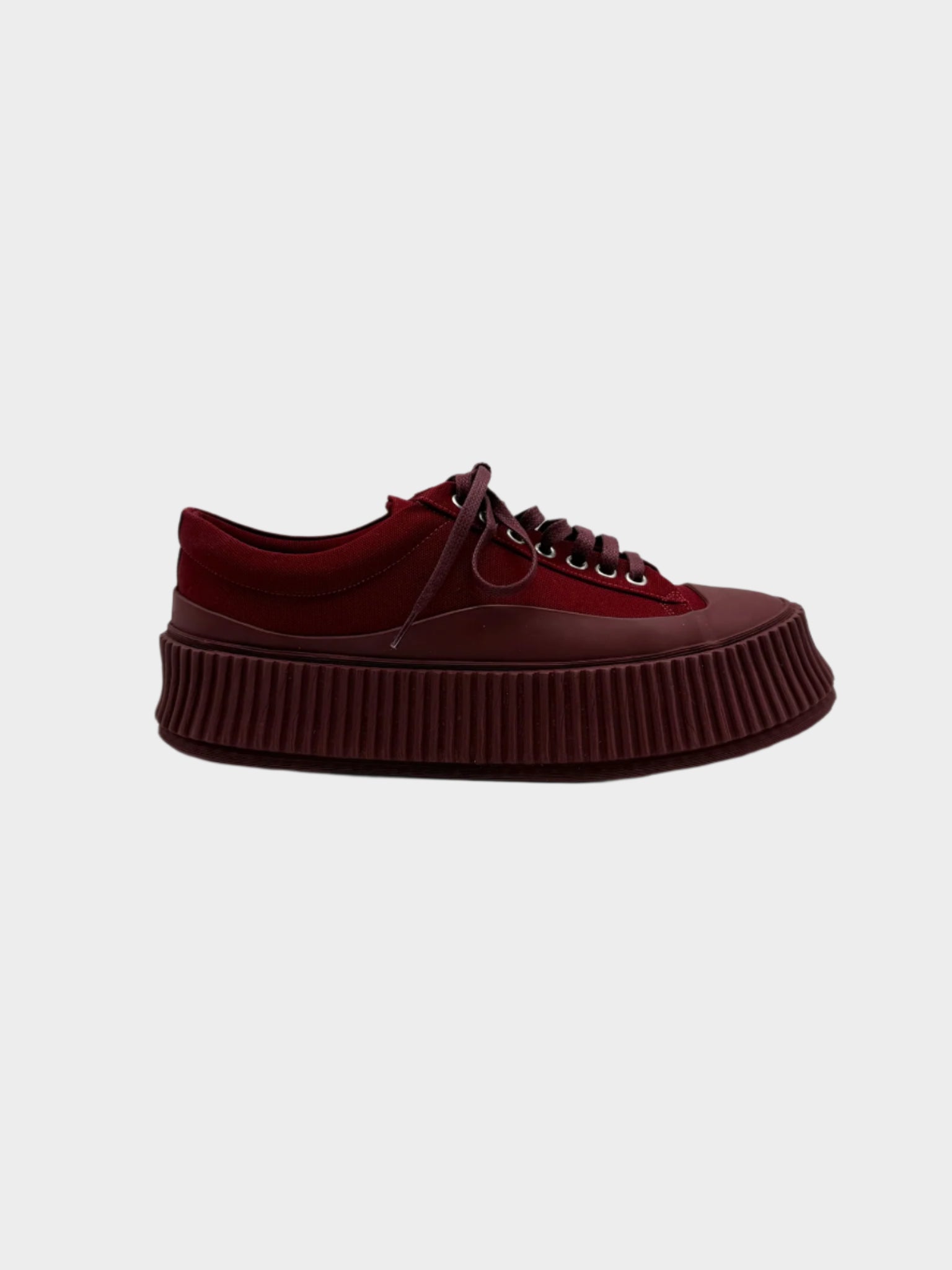 Sneaker bassa Jil Sander bordeaux in tela con suola alta vista laterale
