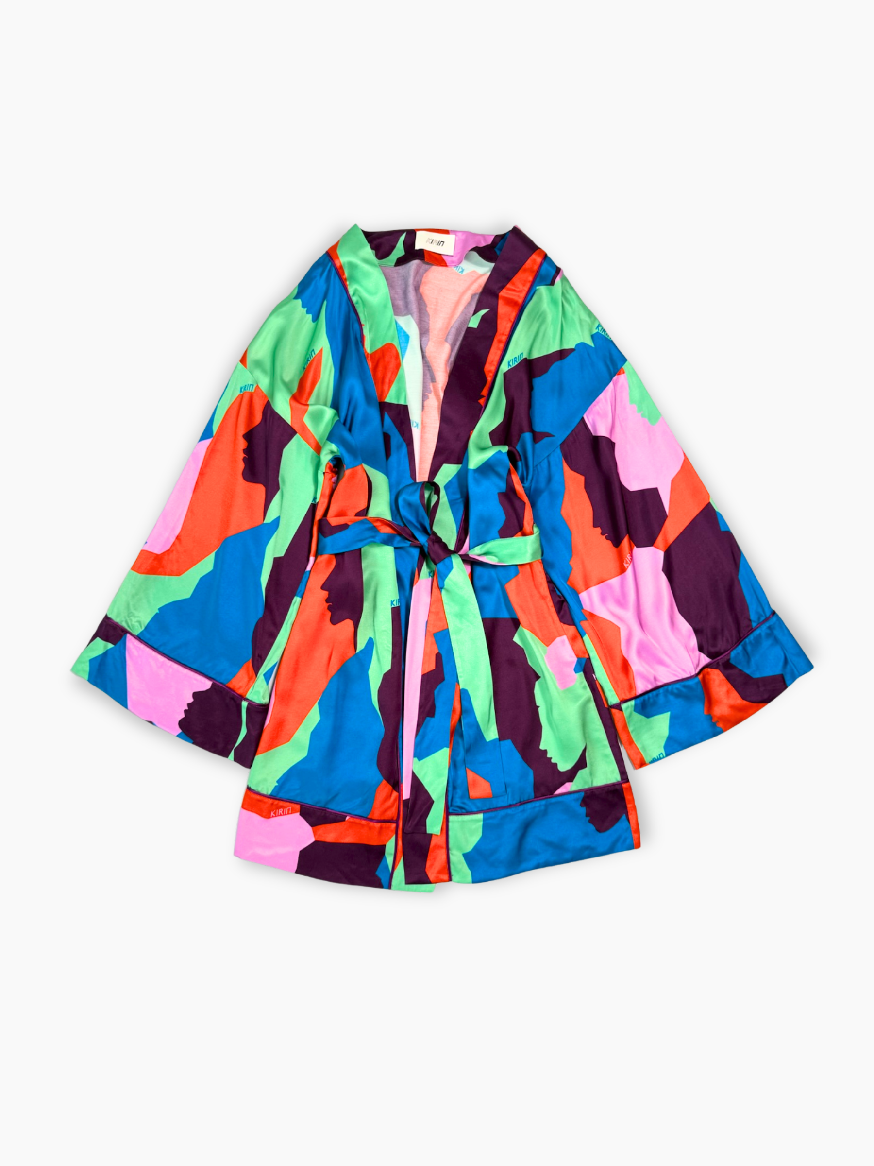 Kimono multicolor Kirin con stampa astratta visto frontale