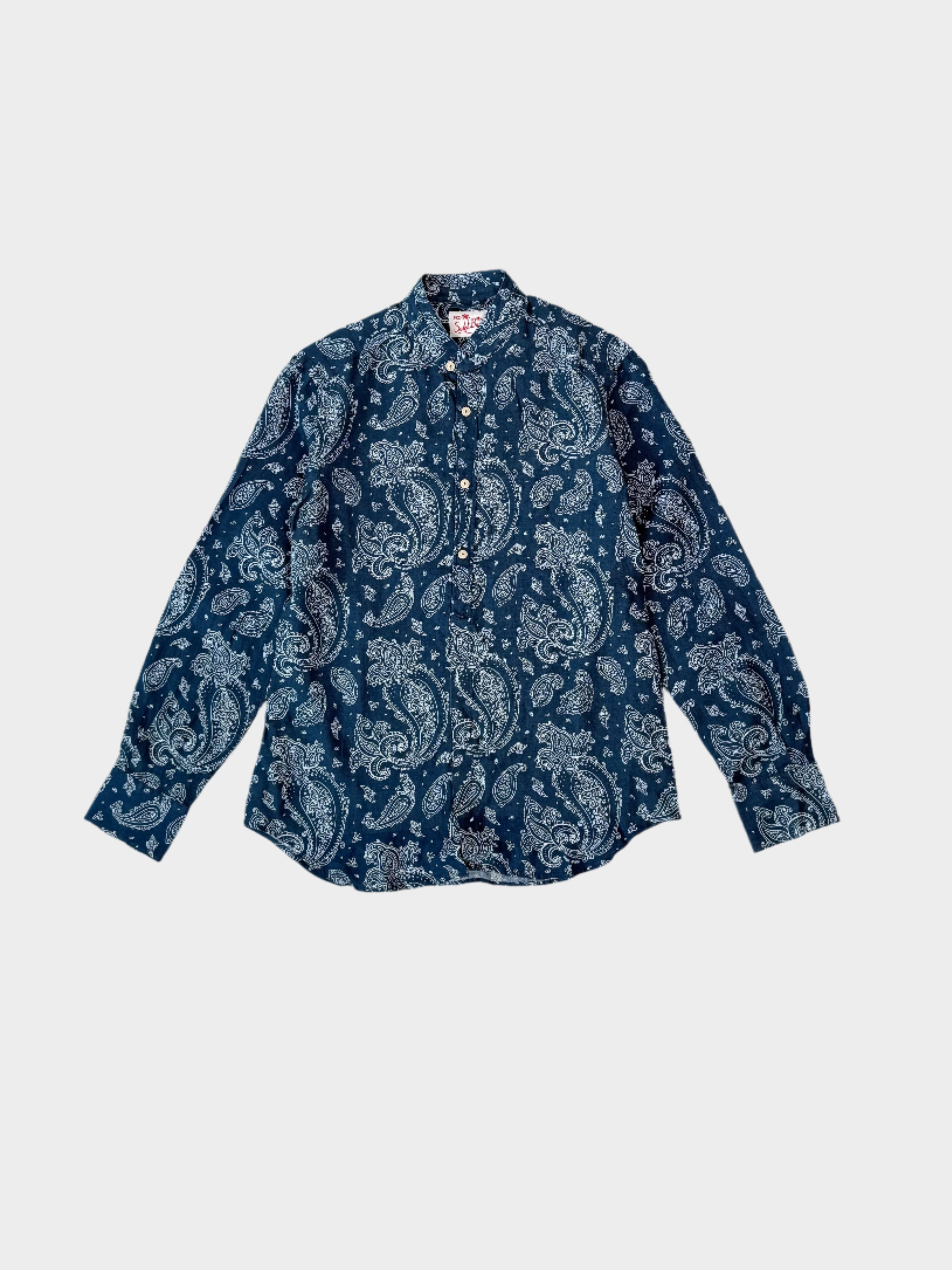 camicia paisley uomo, camicia colletto coreano, camicia MC2 Saint Barth, camicia elegante blu, camicia cotone paisley

