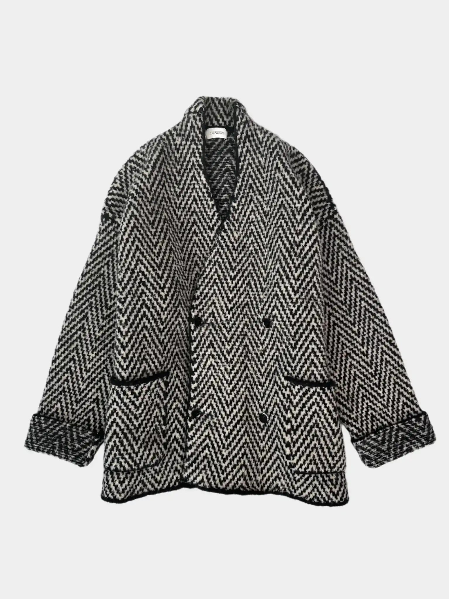 cappotto Laneus chevron, cappotto lana vergine, cappotto doppiopetto, cappotto bouclé, cappotto elegante invernale