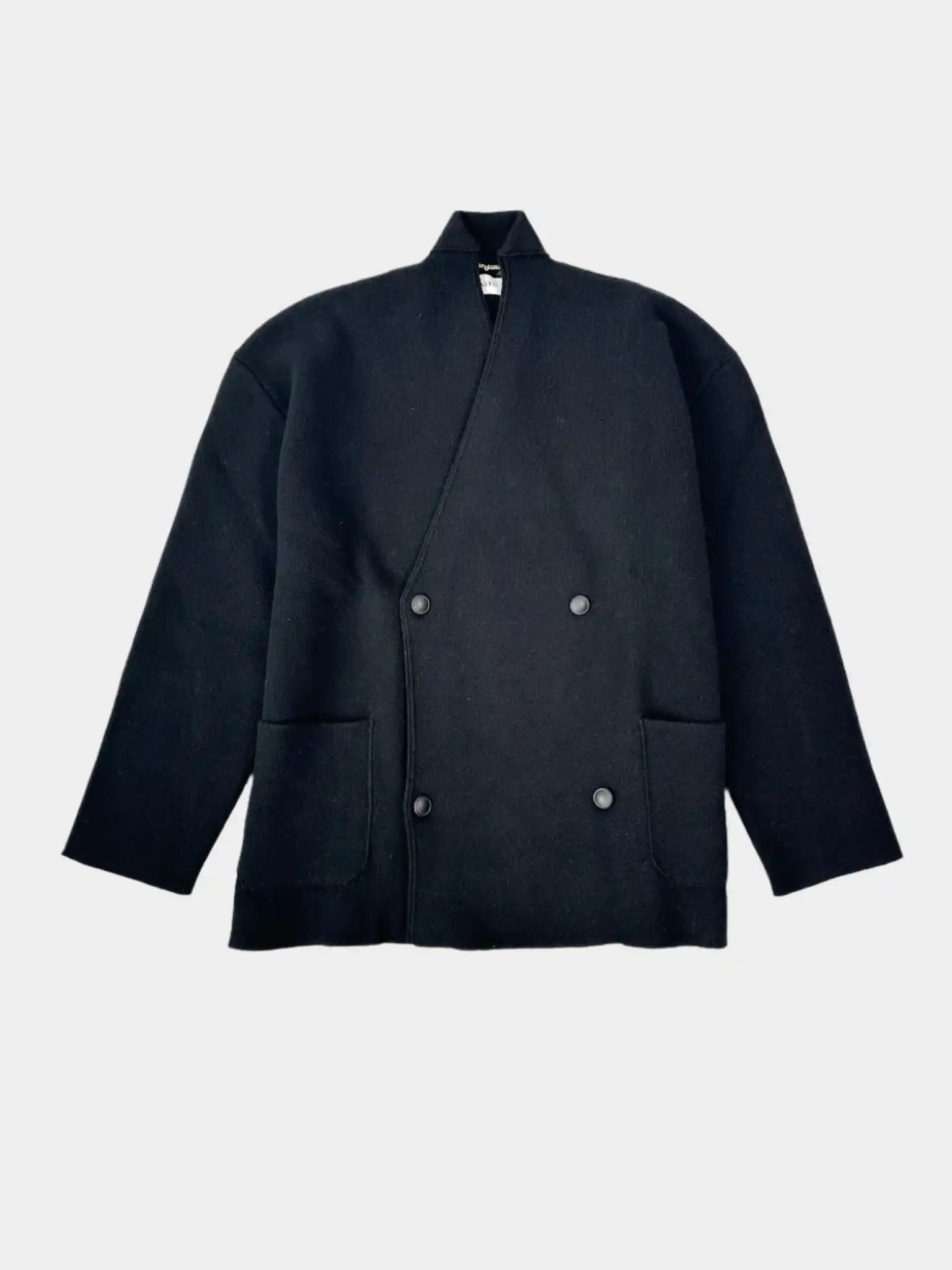 cardigan doppiopetto, cardigan Laneus, cardigan in lana e cashmere, cardigan nero elegante, maglieria sartoriale, cardigan con colletto alto