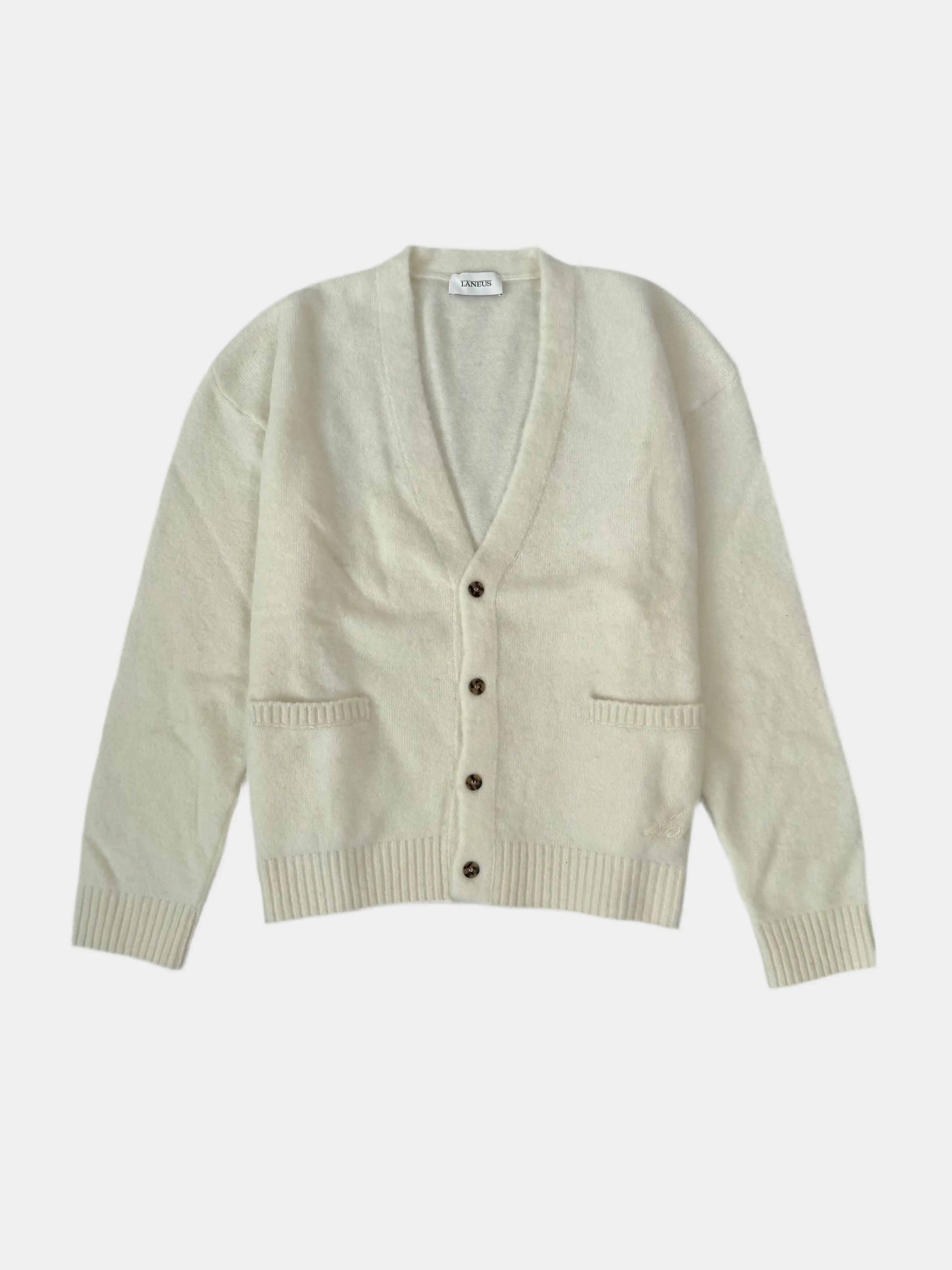 laneus cardigan panna in lana spazzolata, vista frontale