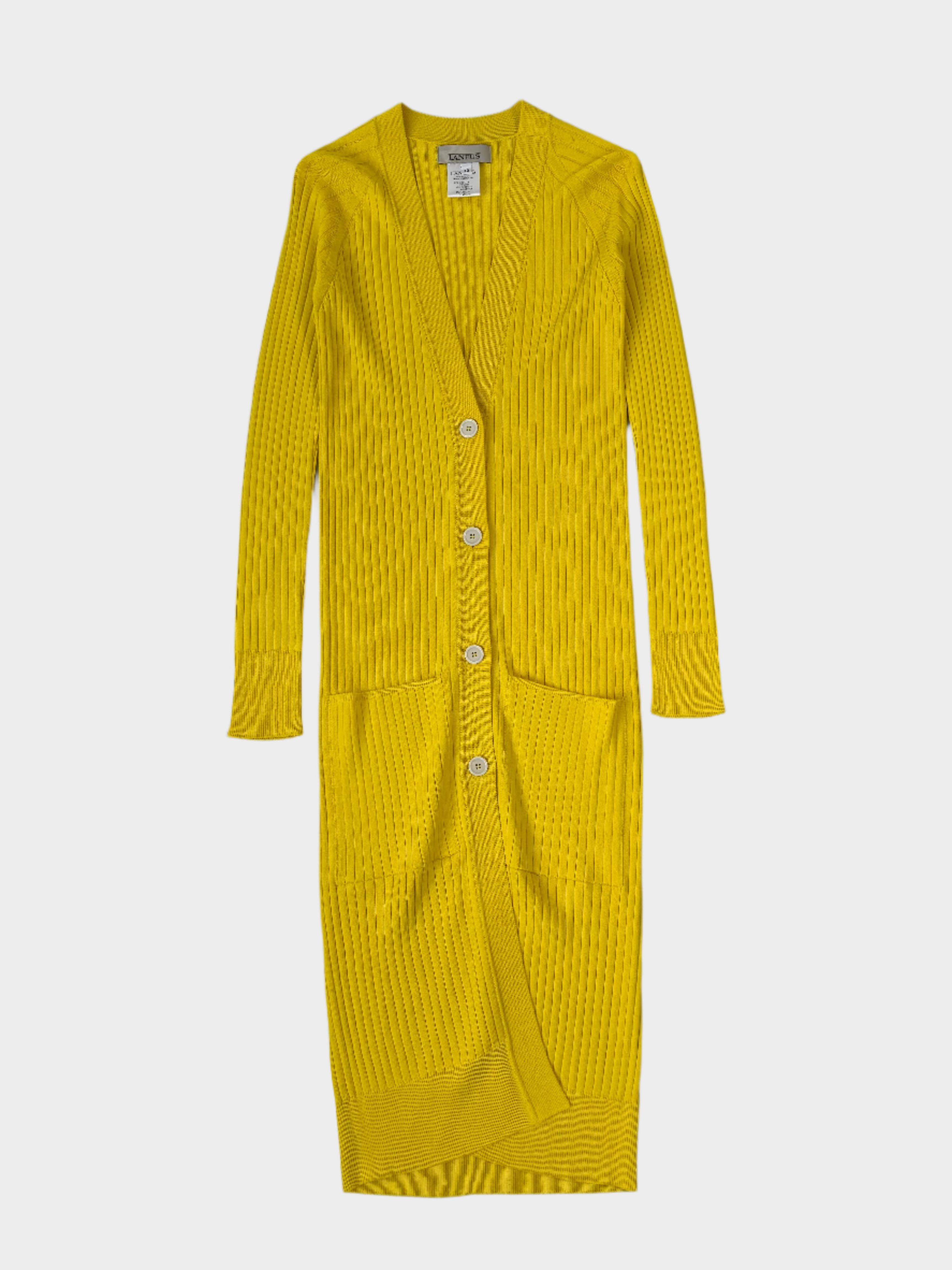 cardigan lungo laneus, cardigan giallo, cardigan maglia a coste, cardigan viscosa, cardigan donna elegante