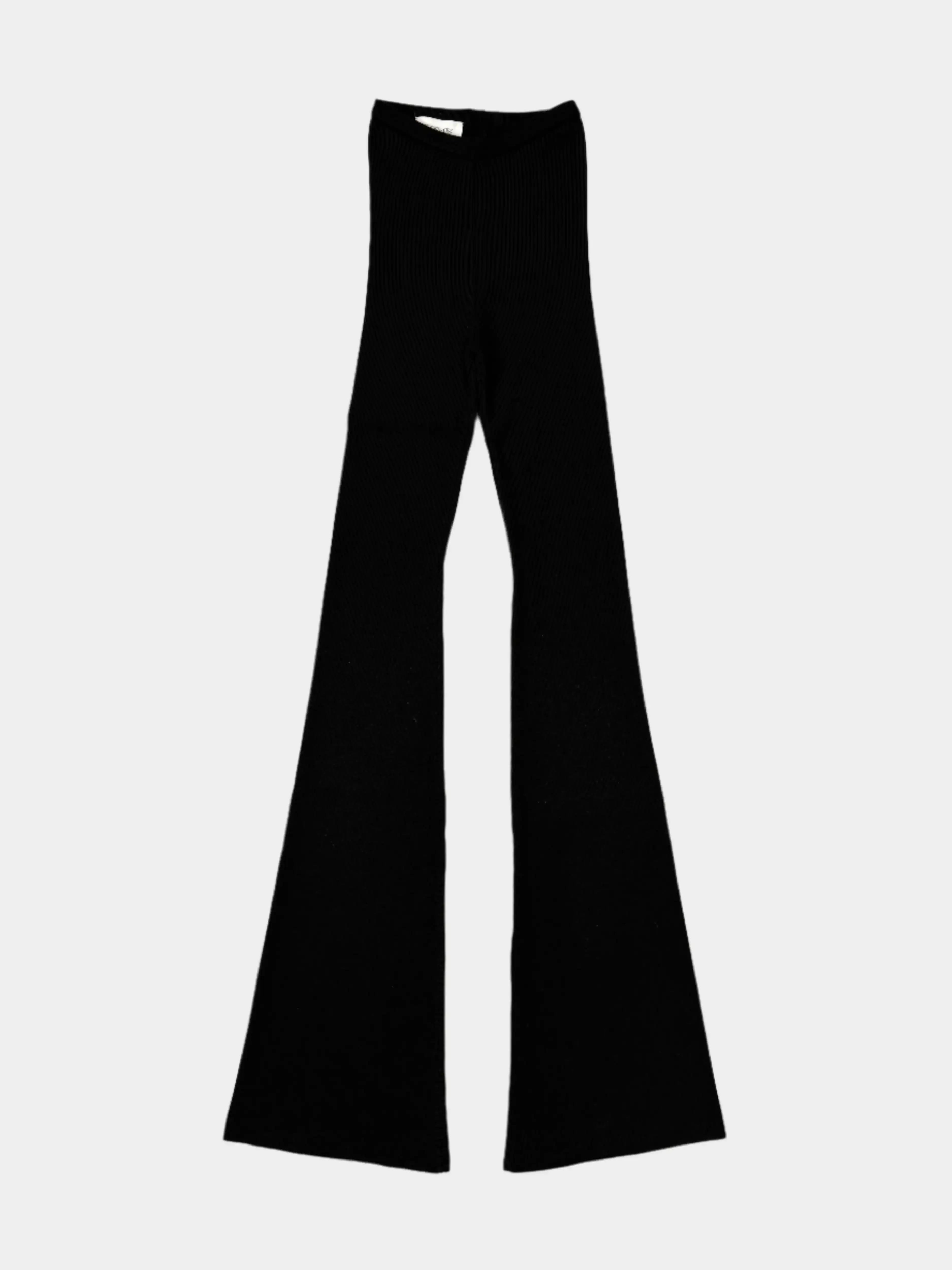 Leggings Laneus in lana neri a vita alta con fondo svasato