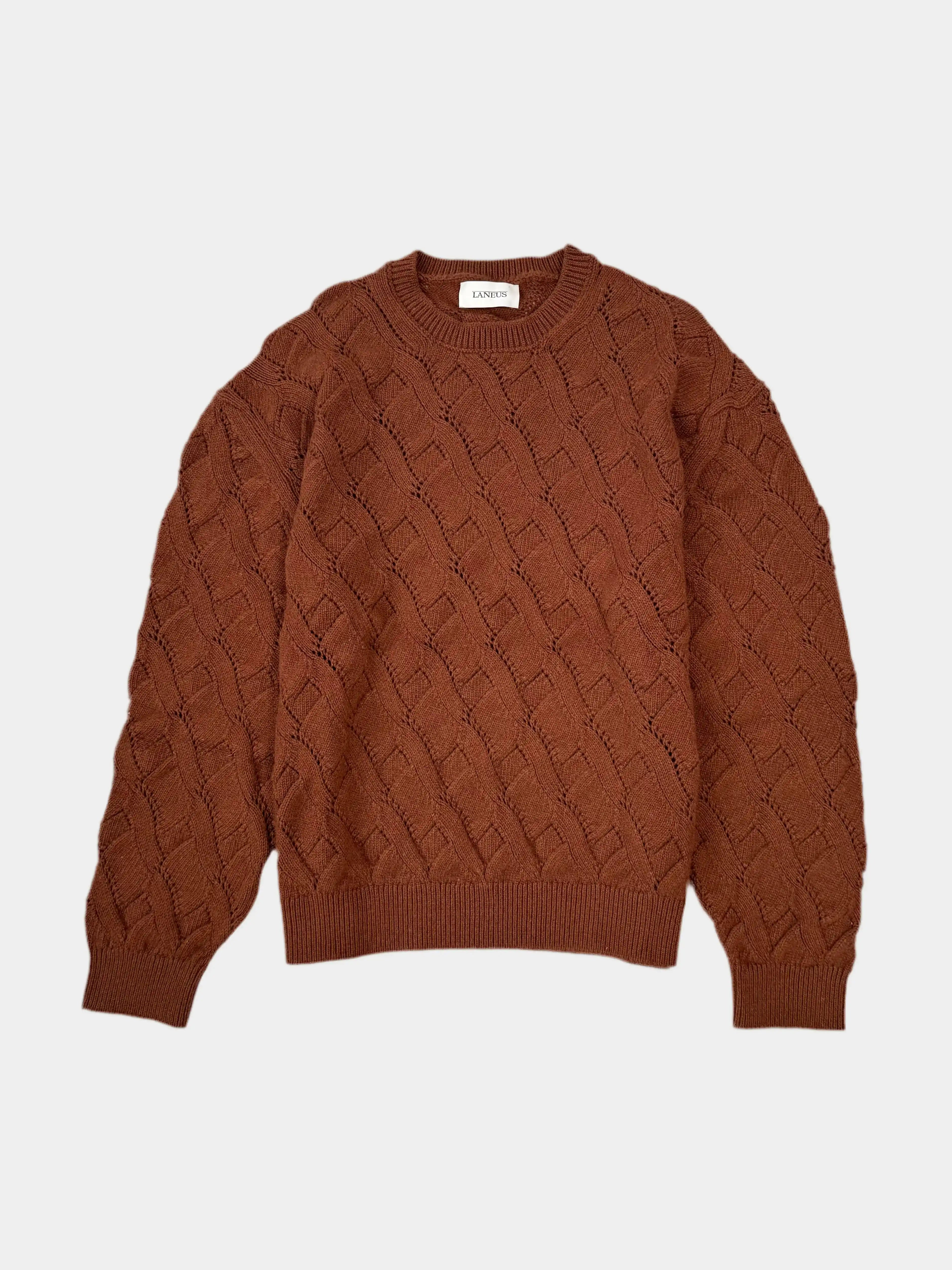 Maglione Laneus ramato con lavorazione a treccia e finiture a coste