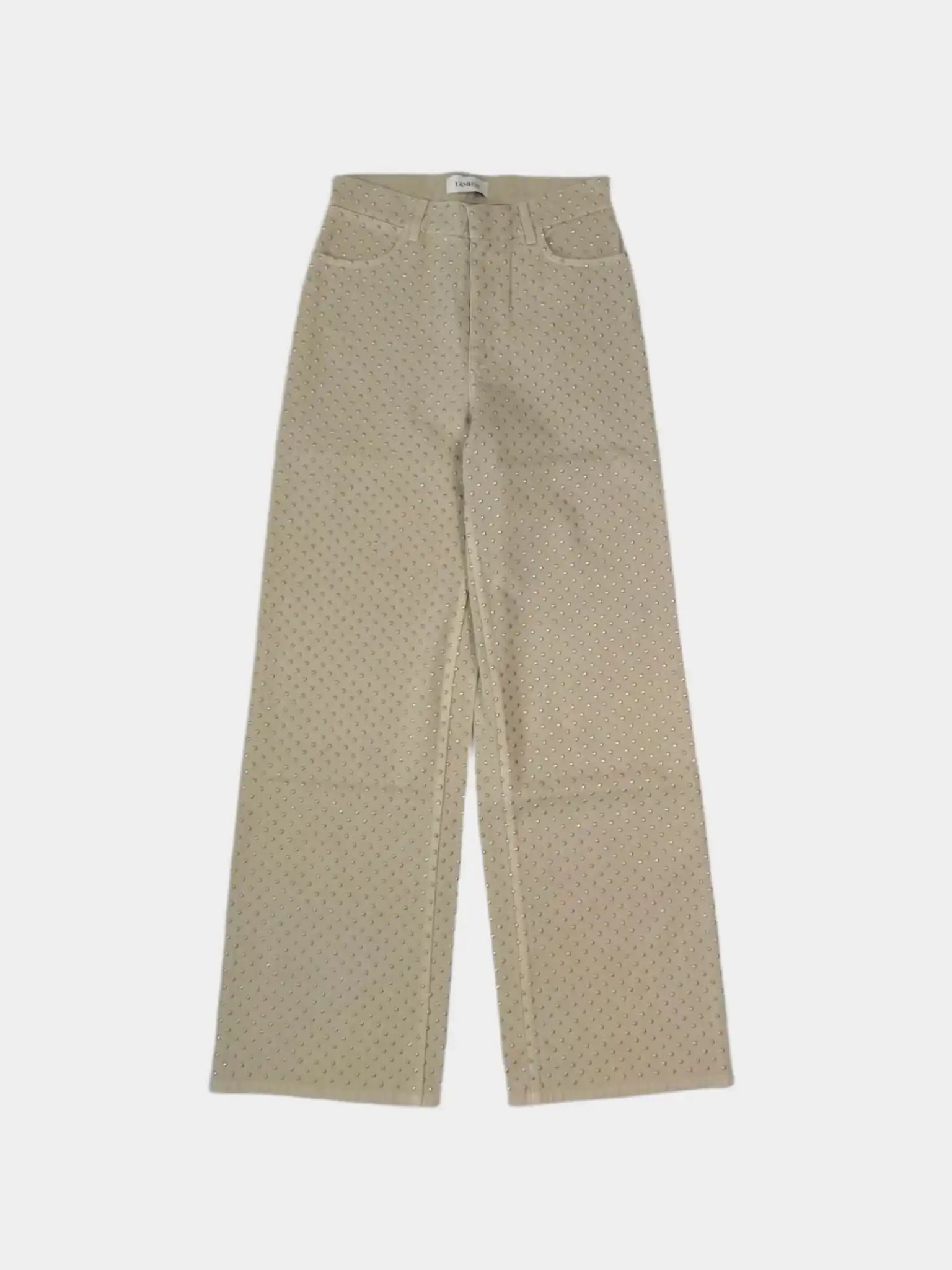 Vista frontale dei pantaloni neri Laneus in maglia con borchie