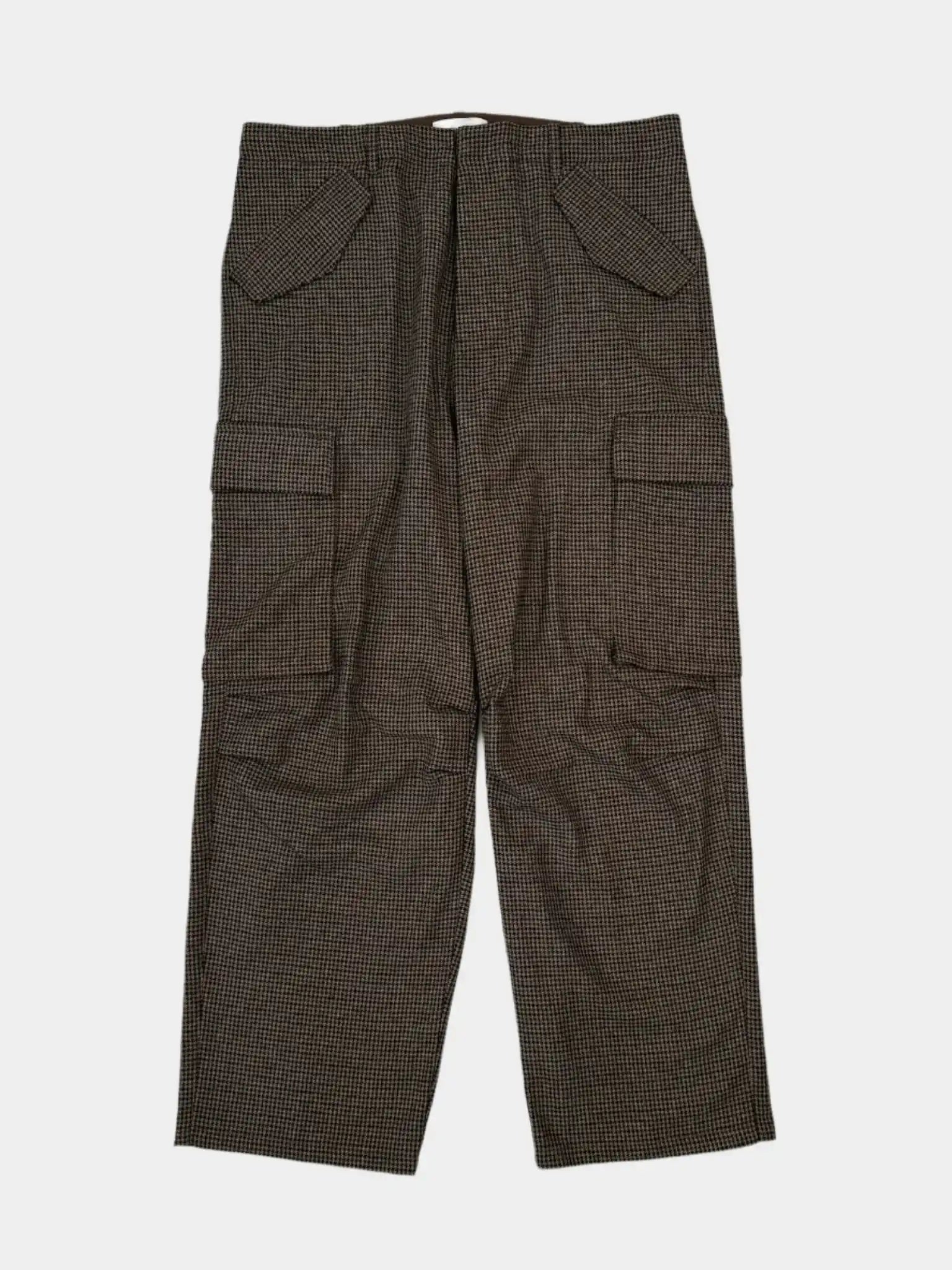 Pantaloni Laneus cargo in pied de poule marrone e nero - vista frontale