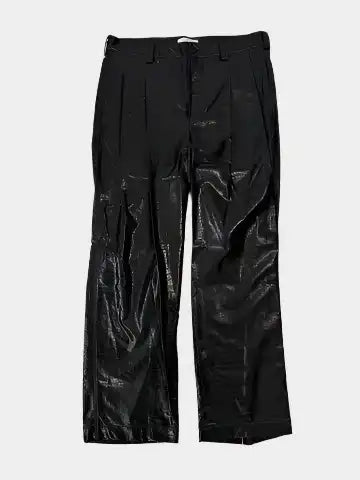 Laneus, pantaloni eco-pelle nera, pantaloni effetto coccodrillo, pantaloni eleganti neri, pantaloni con pinces, moda donna Laneus