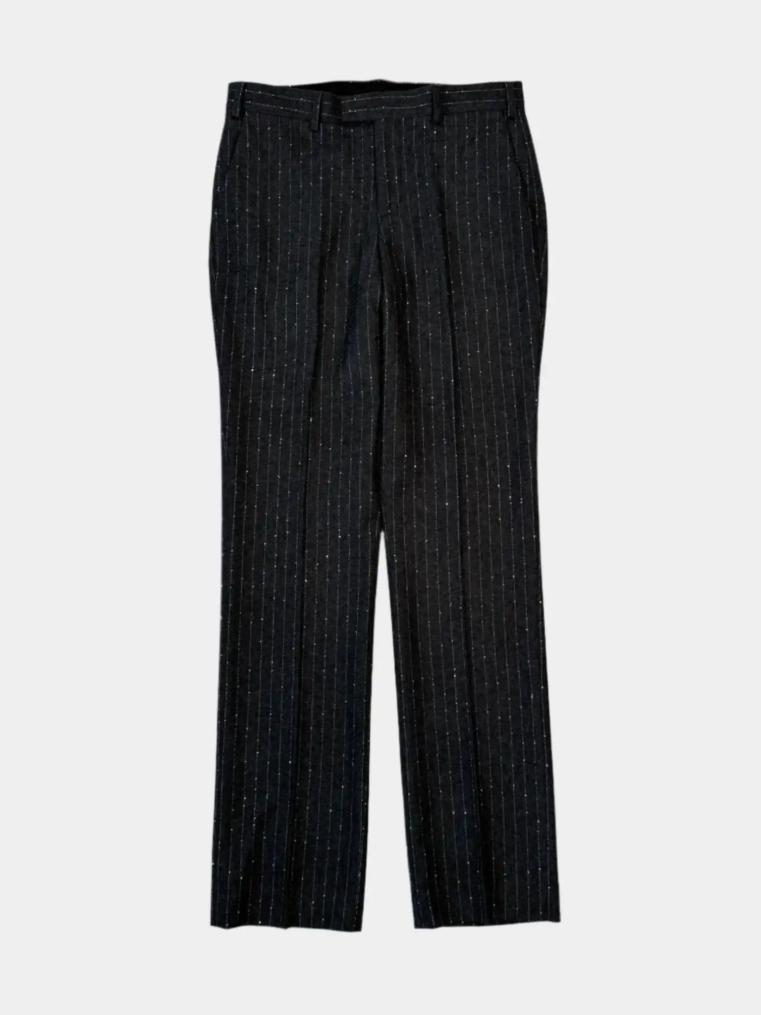 Pantaloni Laneus neri in lana vergine con righe gessate – fronte