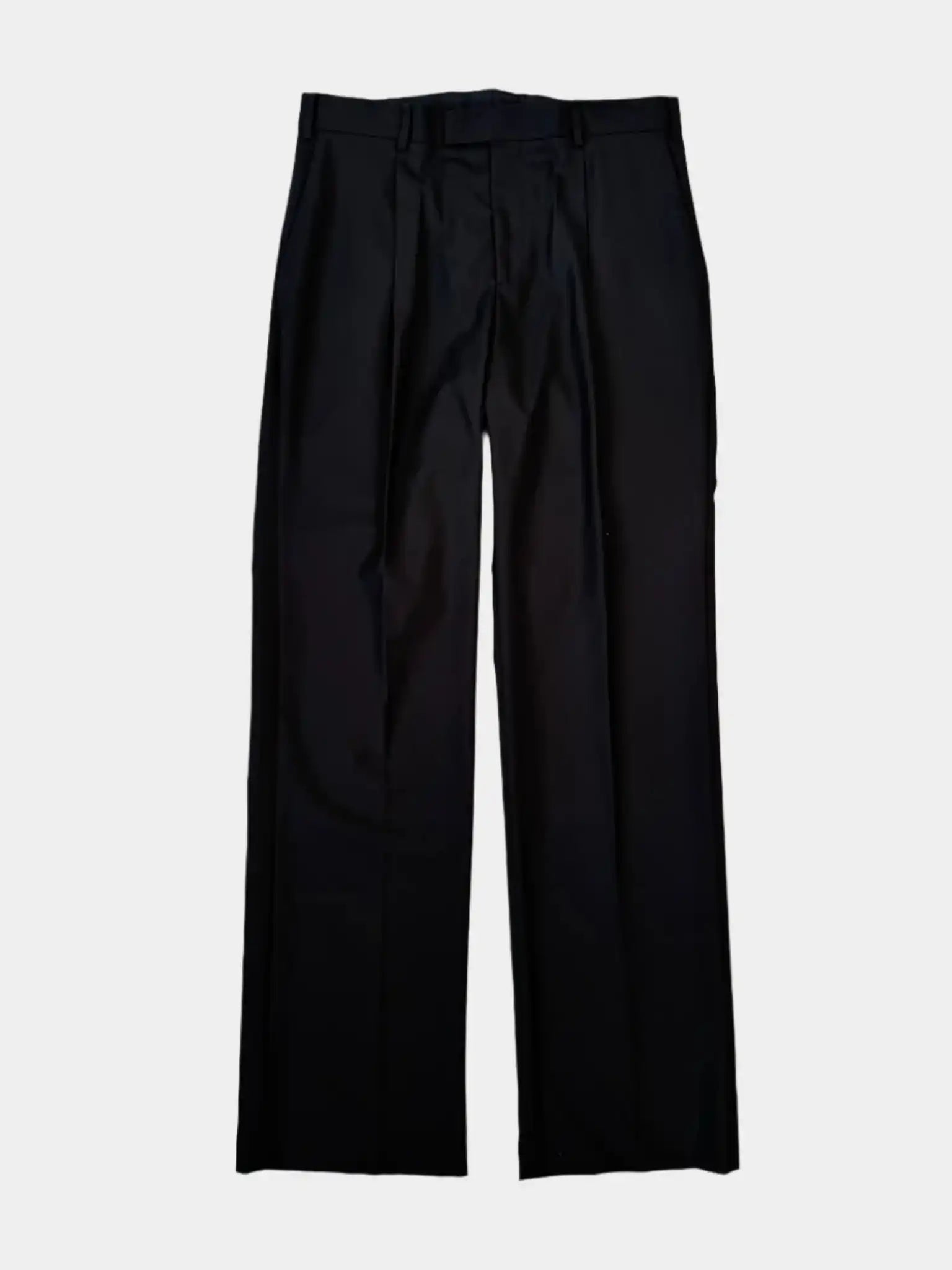 Pantaloni classici neri Laneus in lana vergine con pieghe frontali vista frontale