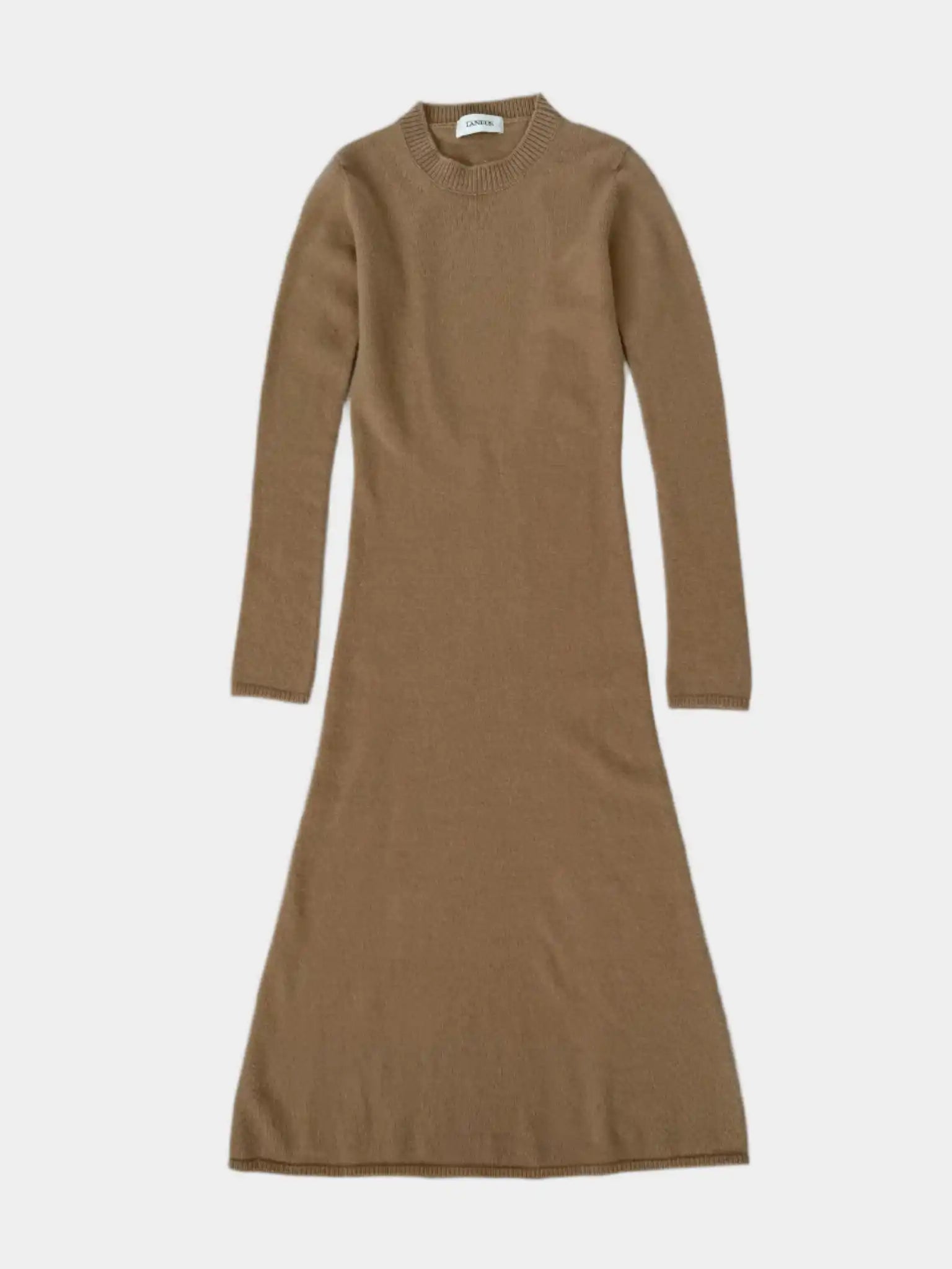 Vestito lungo Laneus in lana e angora colore cammello visto frontalmente