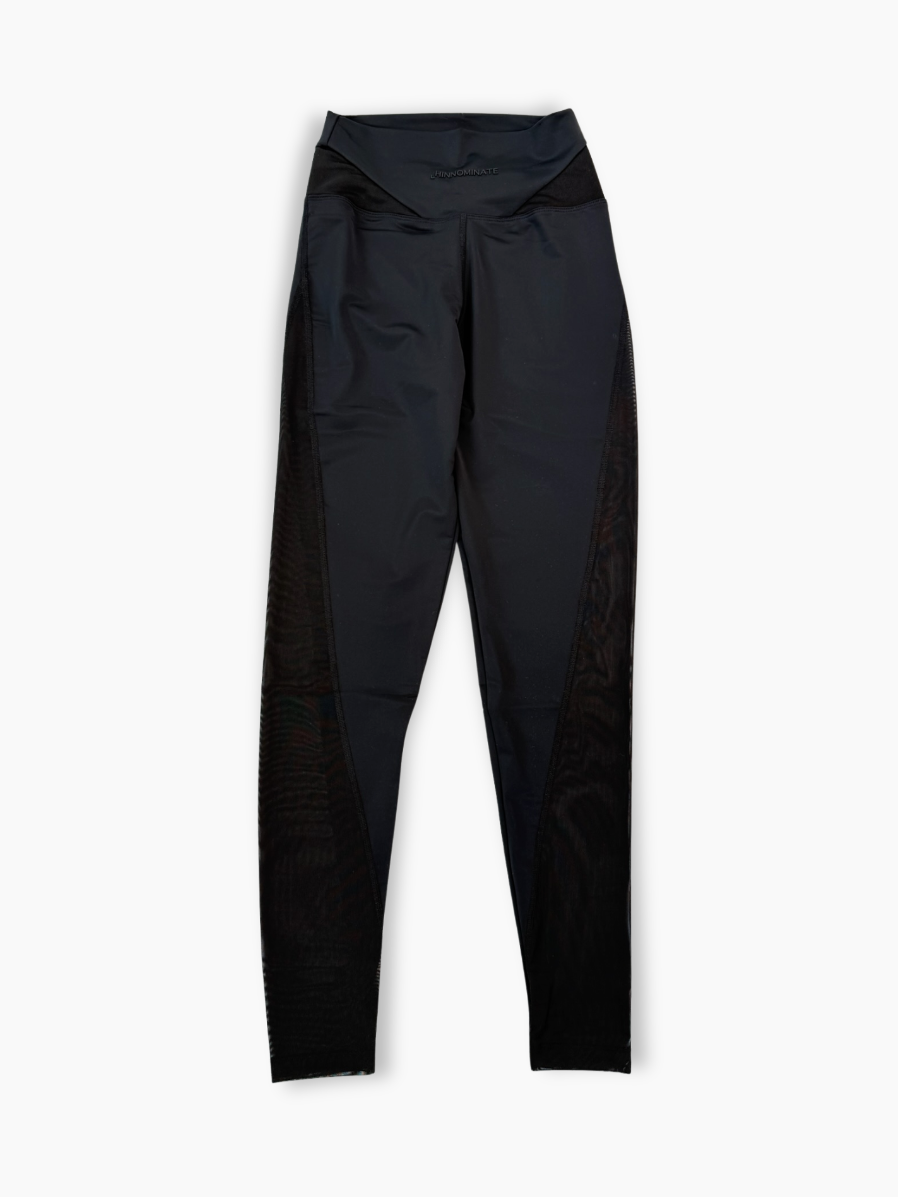 Leggings Hinnominate neri in lycra lucida con stampa laterale e vita alta