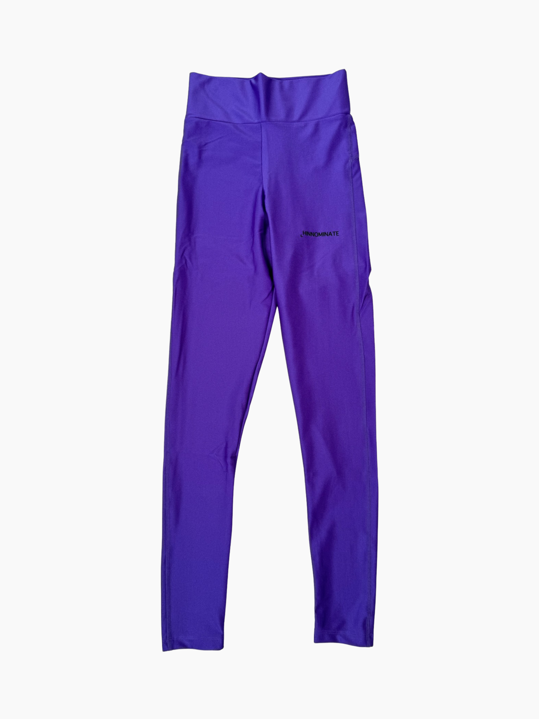 Leggings Hinnominate viola in lycra lucida con stampa laterale e vita alta