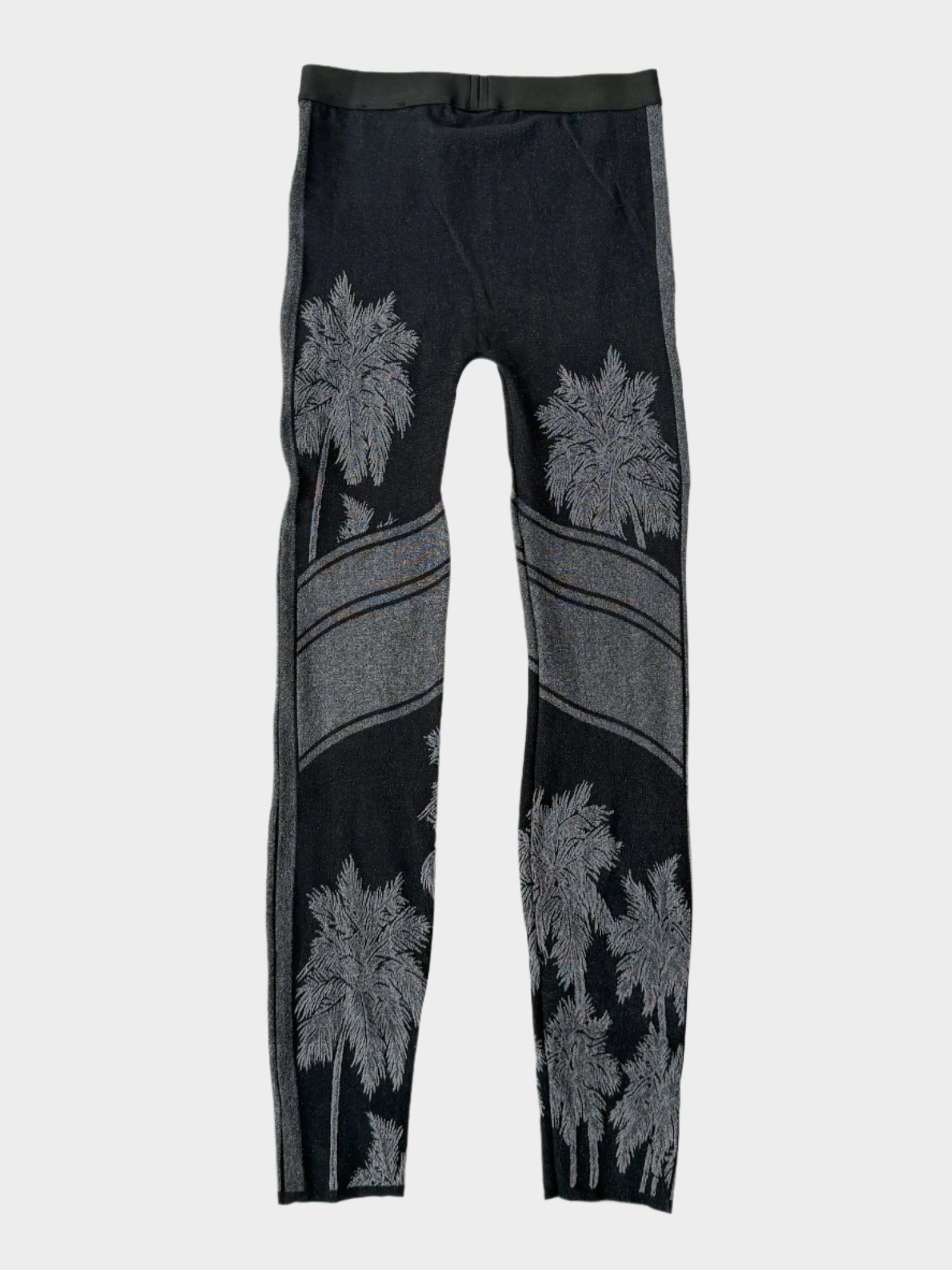 Leggings Neri Con Palme Intarsiate