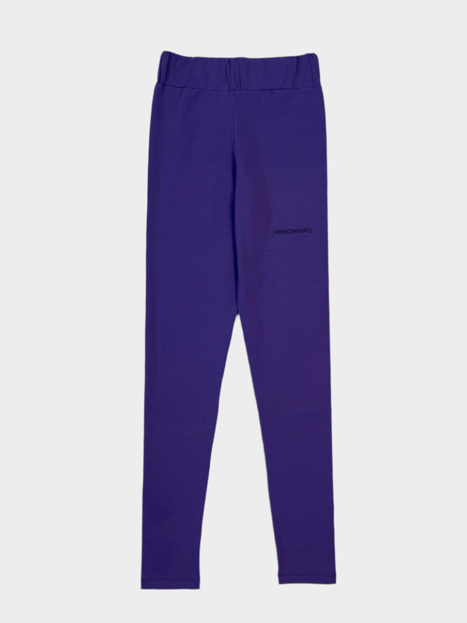 Leggings viola in bielastico a vita alta con stampa vista frontale