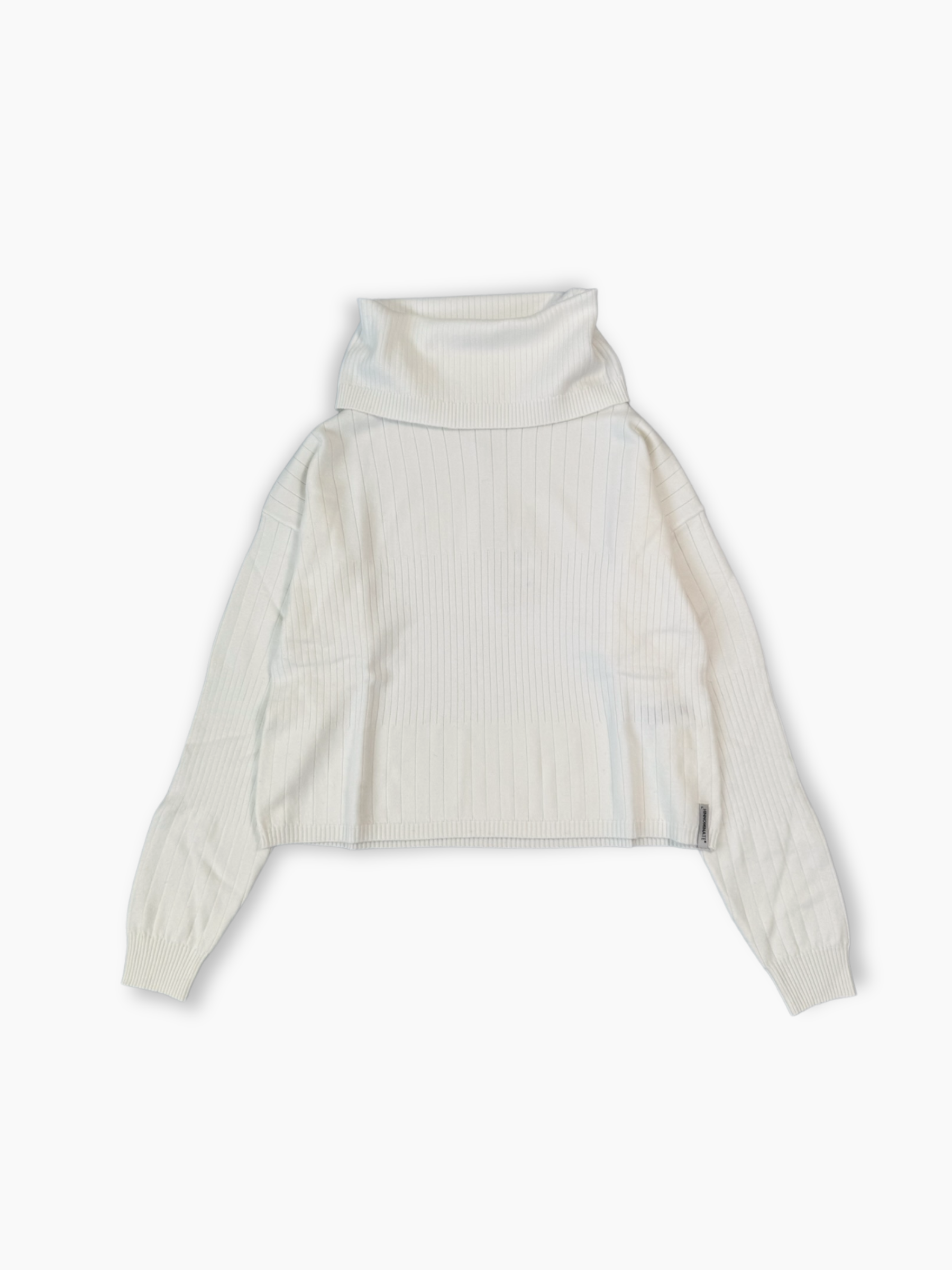 Maglia bianca Hinnominate a costina mossa con collo alto e maniche lunghe