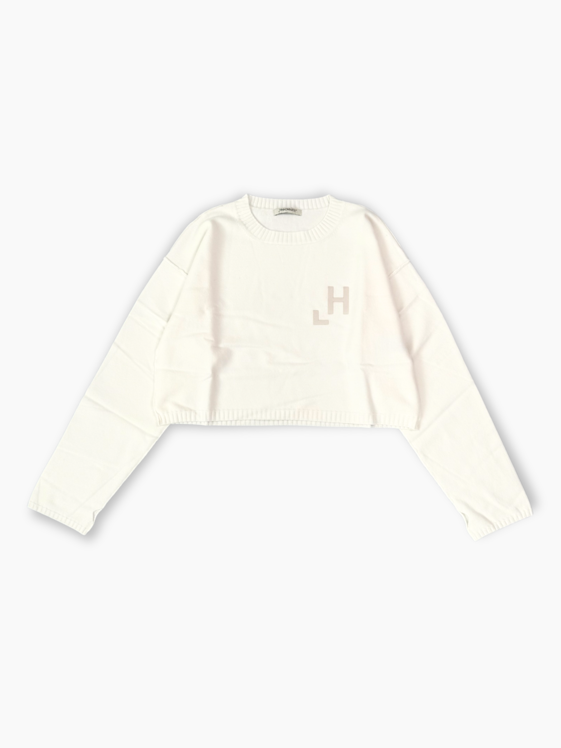 Maglia cropped bianca Hinnominate con stampa flock tono su tono