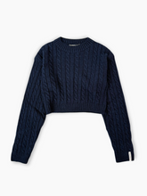 Blue Cable Knit Sweater with Crew Neck -  | dBlank