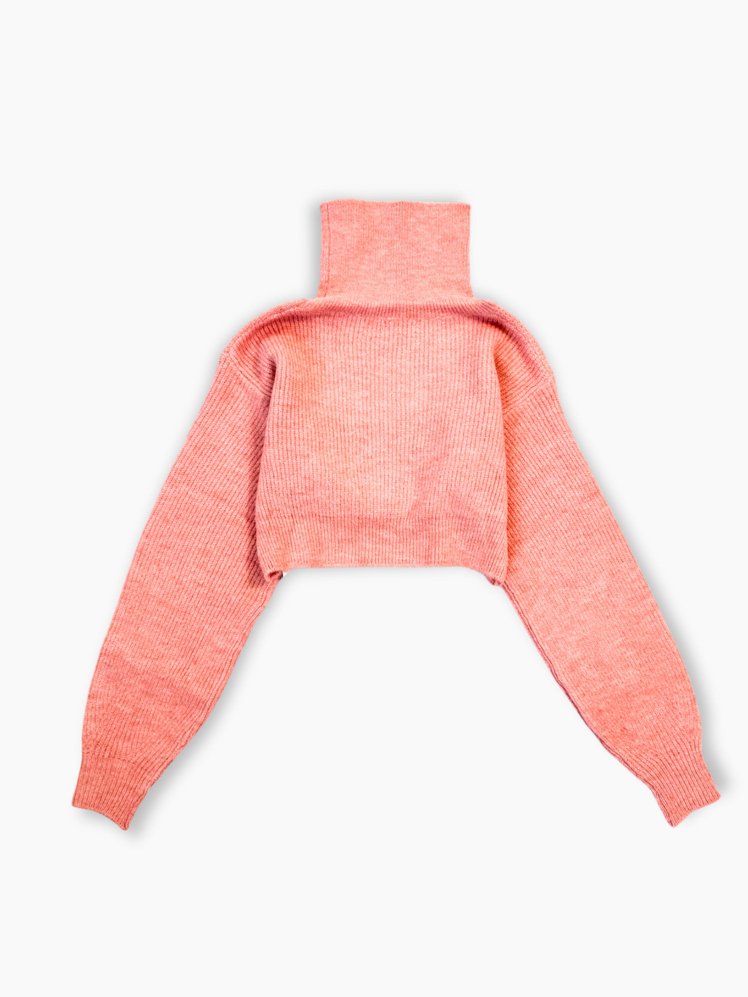 Maglia Hinnominate cropped rosa antico a collo alto e maniche lunghe in maglia a costine