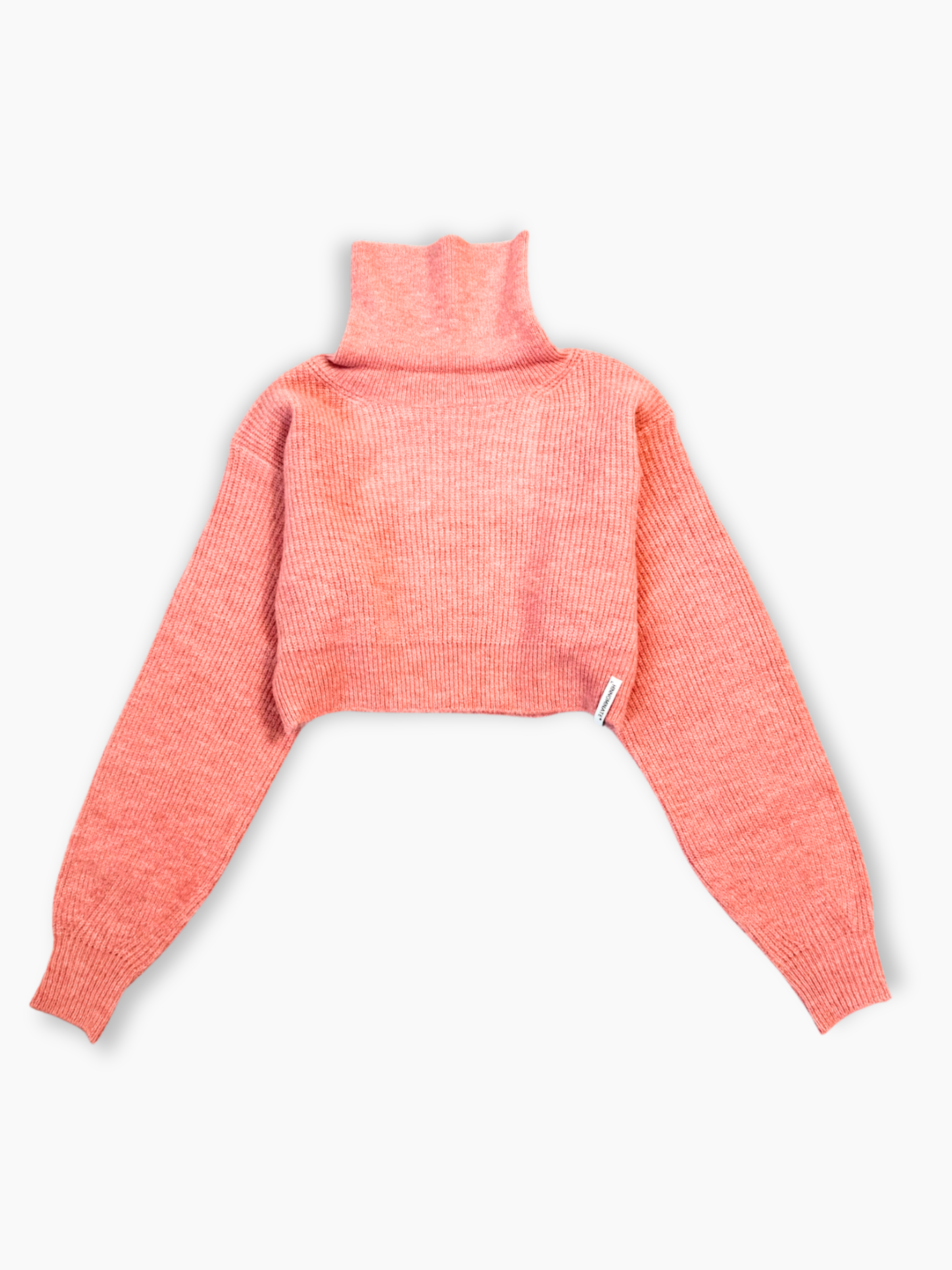 Maglia Hinnominate cropped rosa antico a collo alto e maniche lunghe in maglia a costine