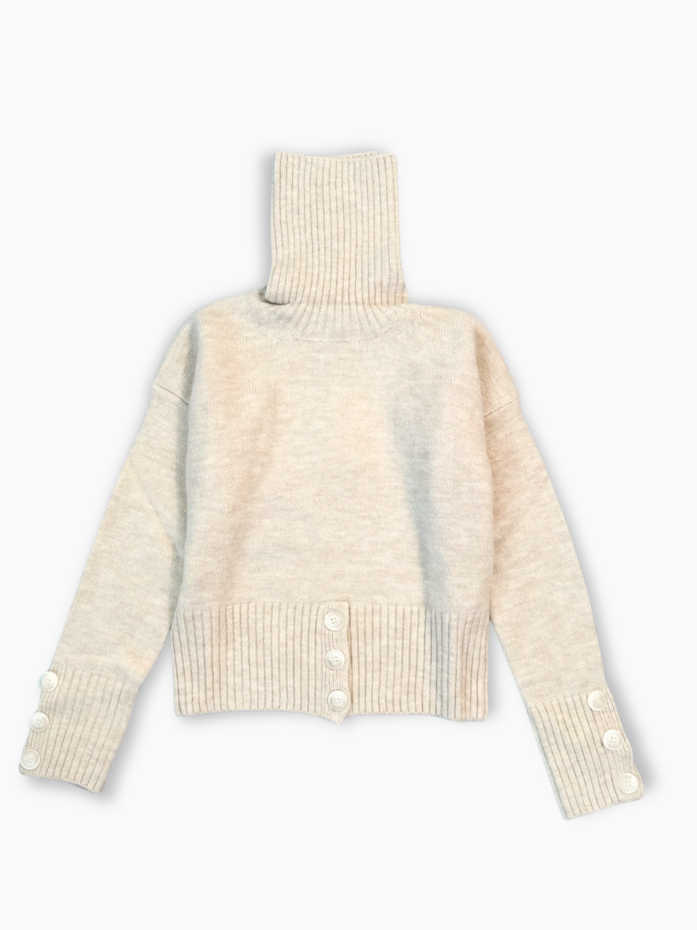 Maglia Hinnominate a collo alto color panna con bottoni tono su tono su fondo e polsini